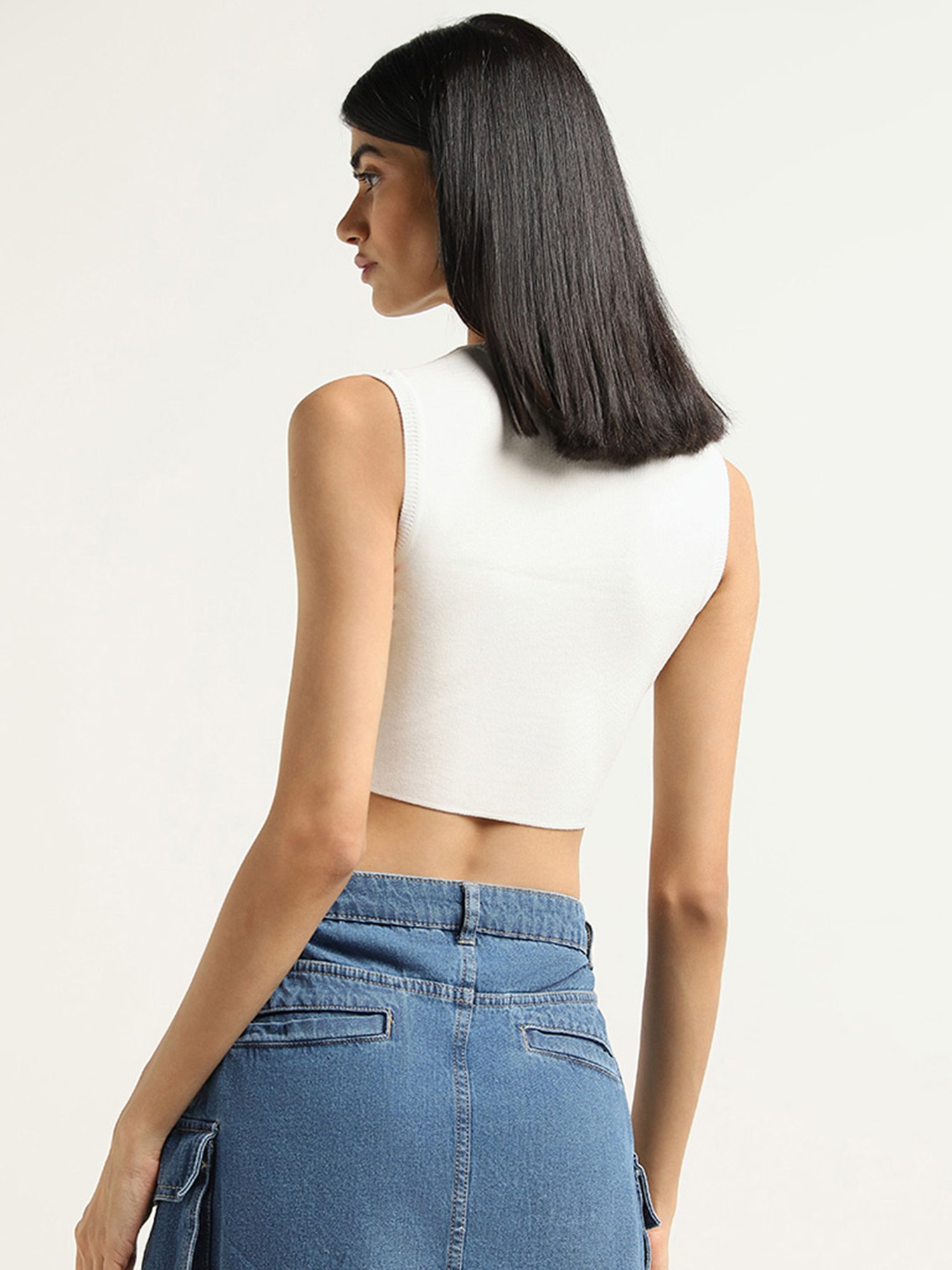 Nuon by Westside White Ribbed Crop Top