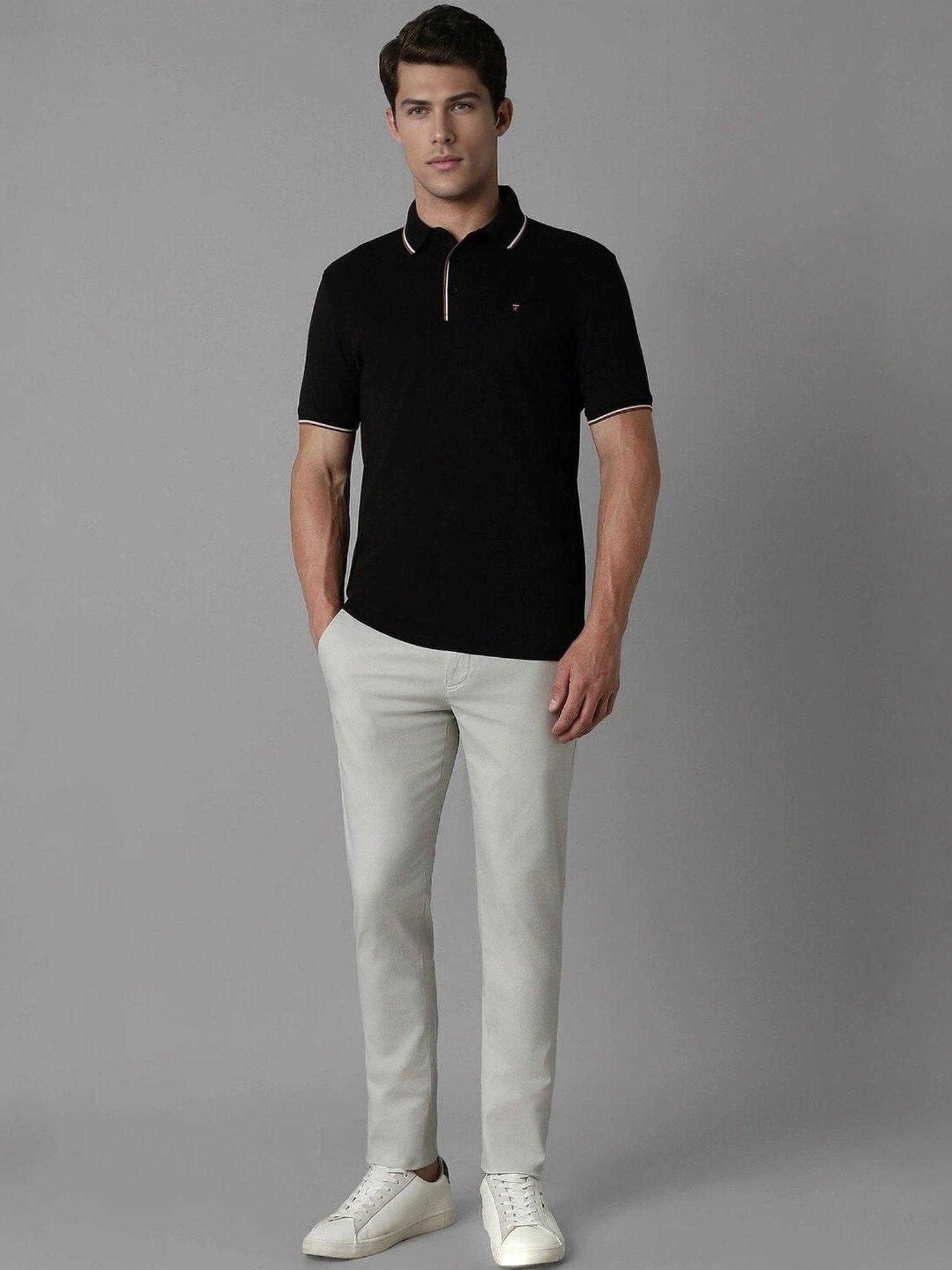 Louis Philippe Black Cotton Slim Fit Polo T-Shirt