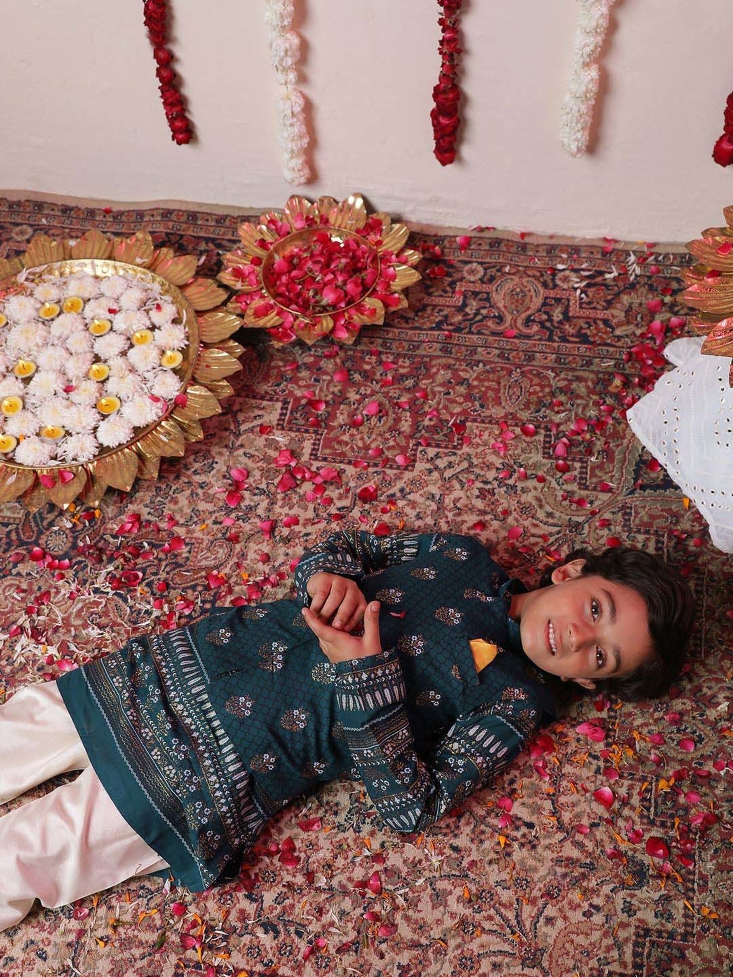 VASTRAMAY Boys Navy Printed Full Sleeves Kurta Sets