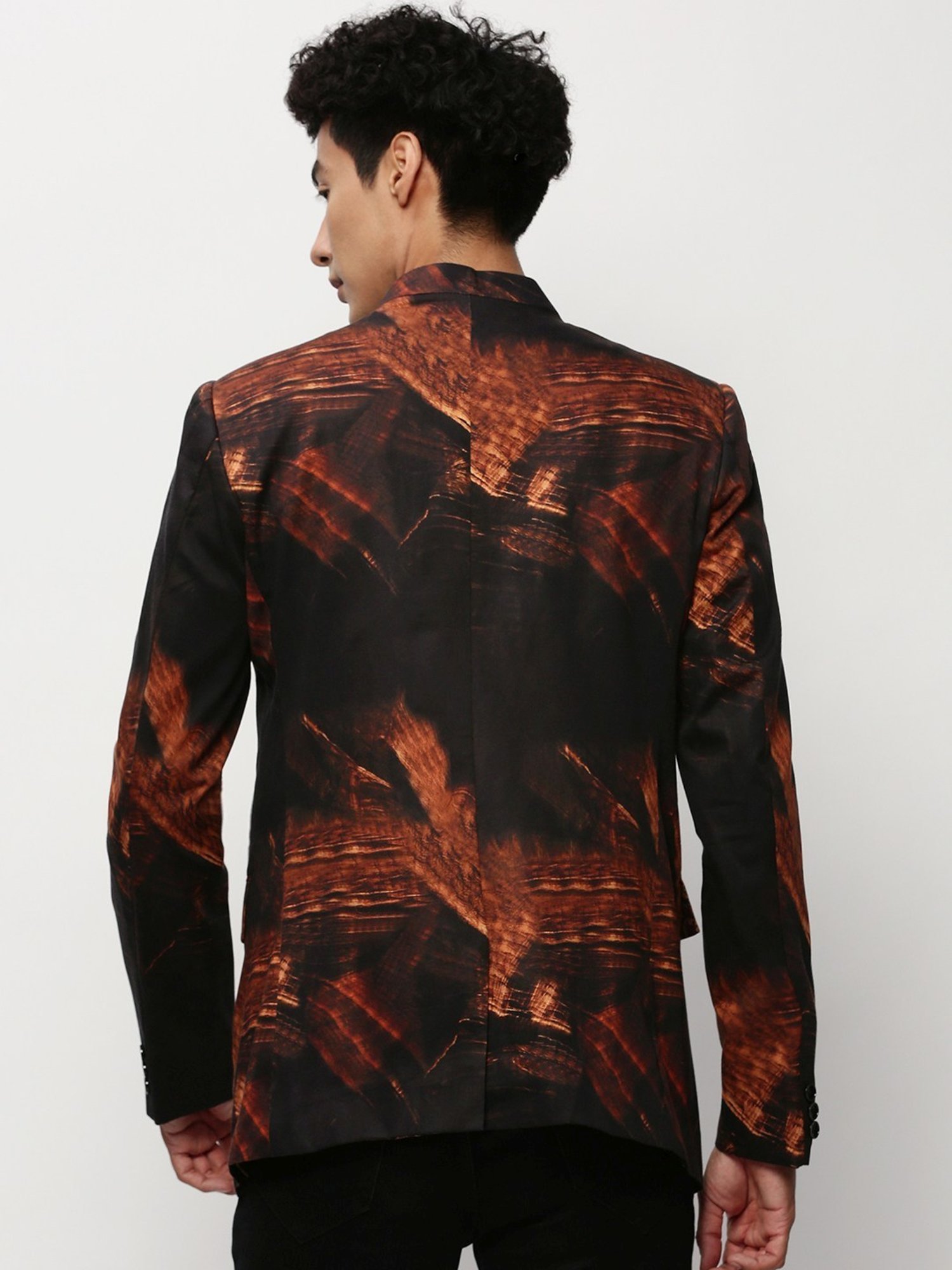 SHOWOFF Black Slim Fit Printed Blazer