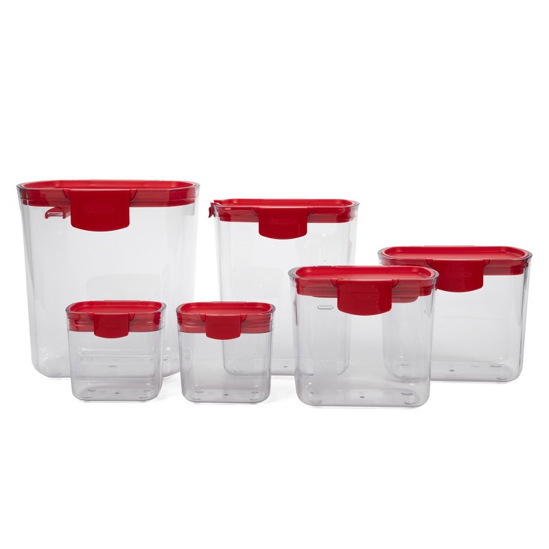 Progressive International Prepworks ProKeeper 6 Piece Clear Food Storage Container Bin and Lid Set for Home Pantry Kitchen Organization, Red (2 Pack)