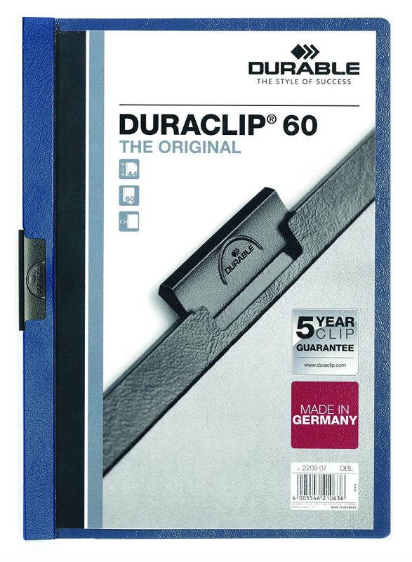 DURABLE Vinyl DURACLIP Report Cover, Letter, Holds up to 60 Pages, Clear/Dark Blue, 25 per Box (221407)