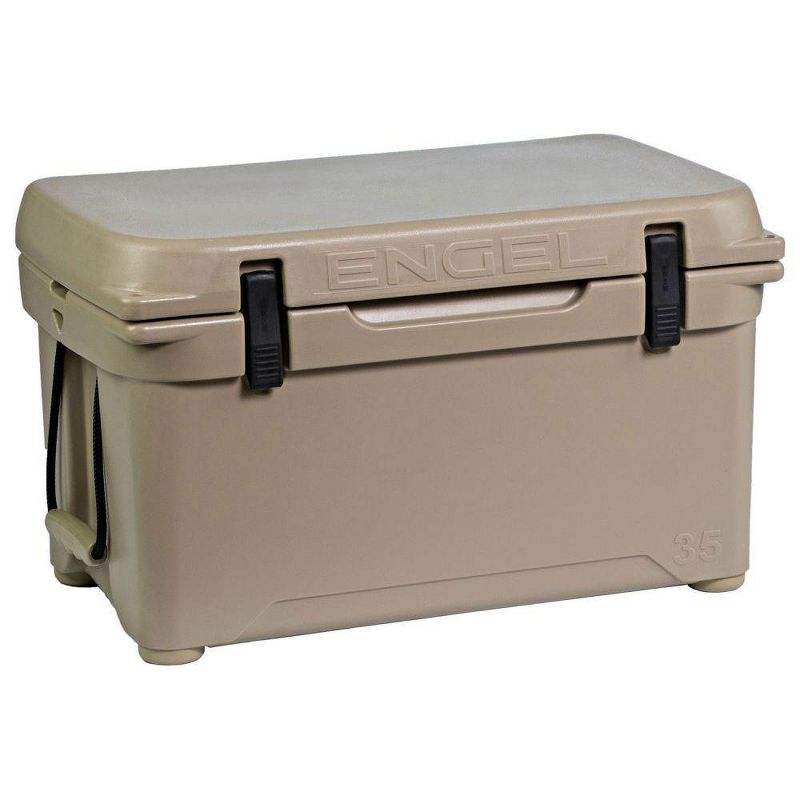 Engel High Performance 35-Quart Portable Seamless Rotomolded Airtight 36 Can Hard Cooler and Ice Box for Camping, Sports Events, and Fishing, Tan