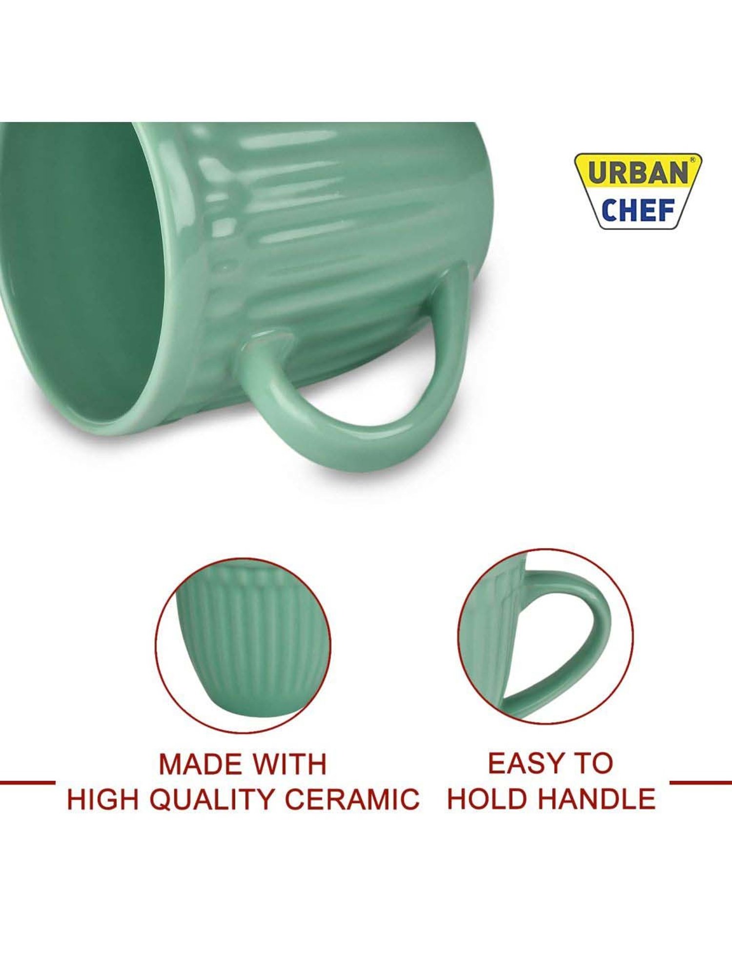 Urban Chef Green Ceramic Handcrafted Microwave Safe Tea Cup - Set of 2