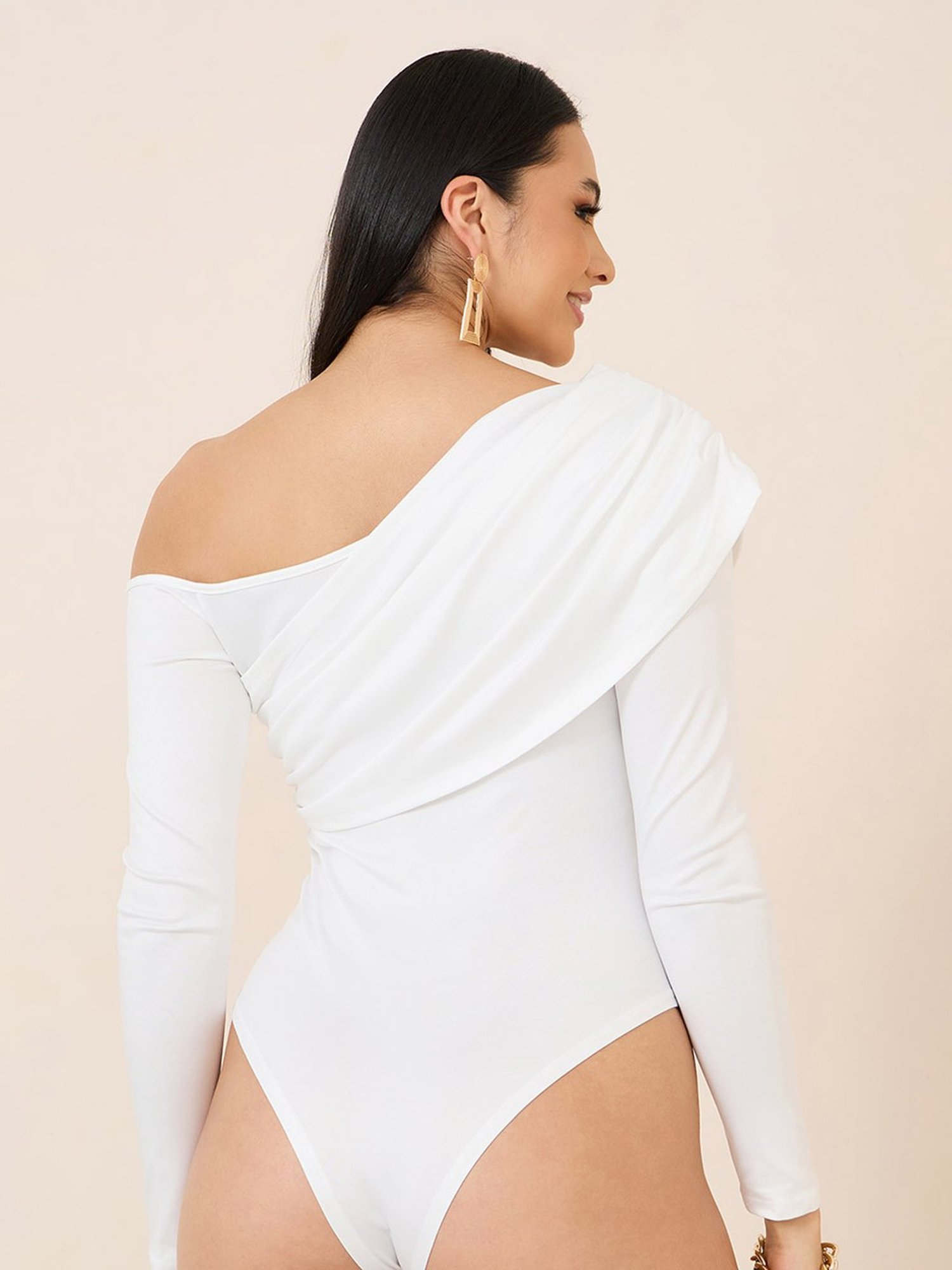 Styli Asymmetric Neck Fitted Bodysuit