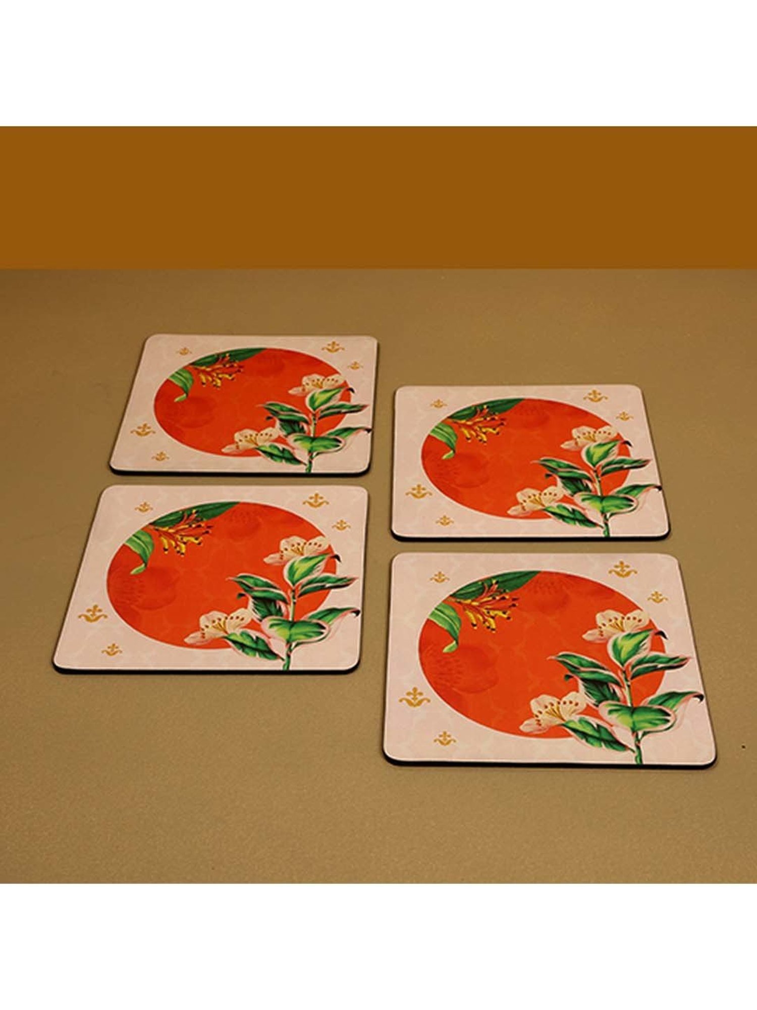 ICRAFT Zest Series Orange Mdf Trivet - Set of 4