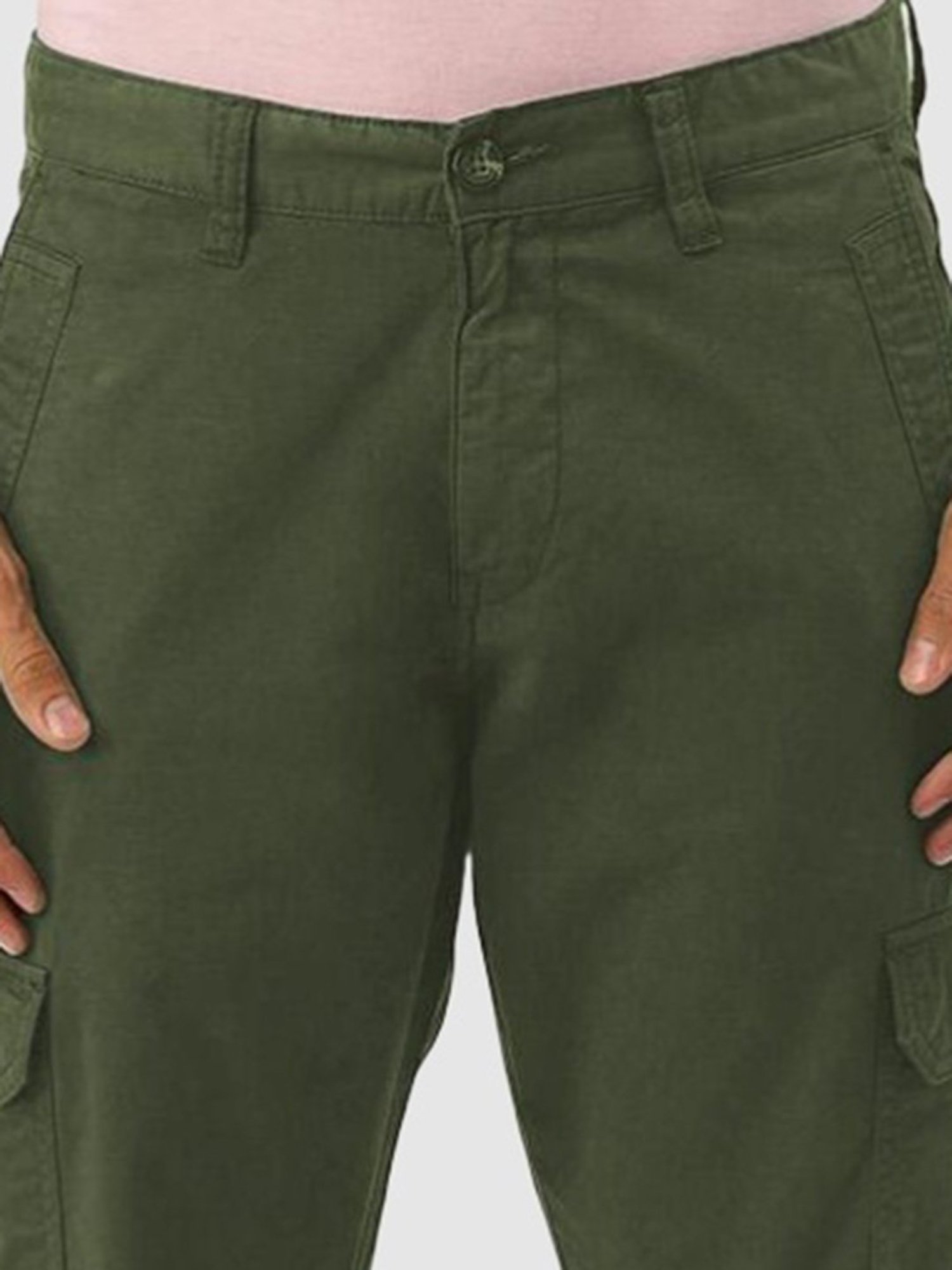 WES Casuals by Westside Olive Relaxed-Fit Mid-Rise Cotton Blend Joggers