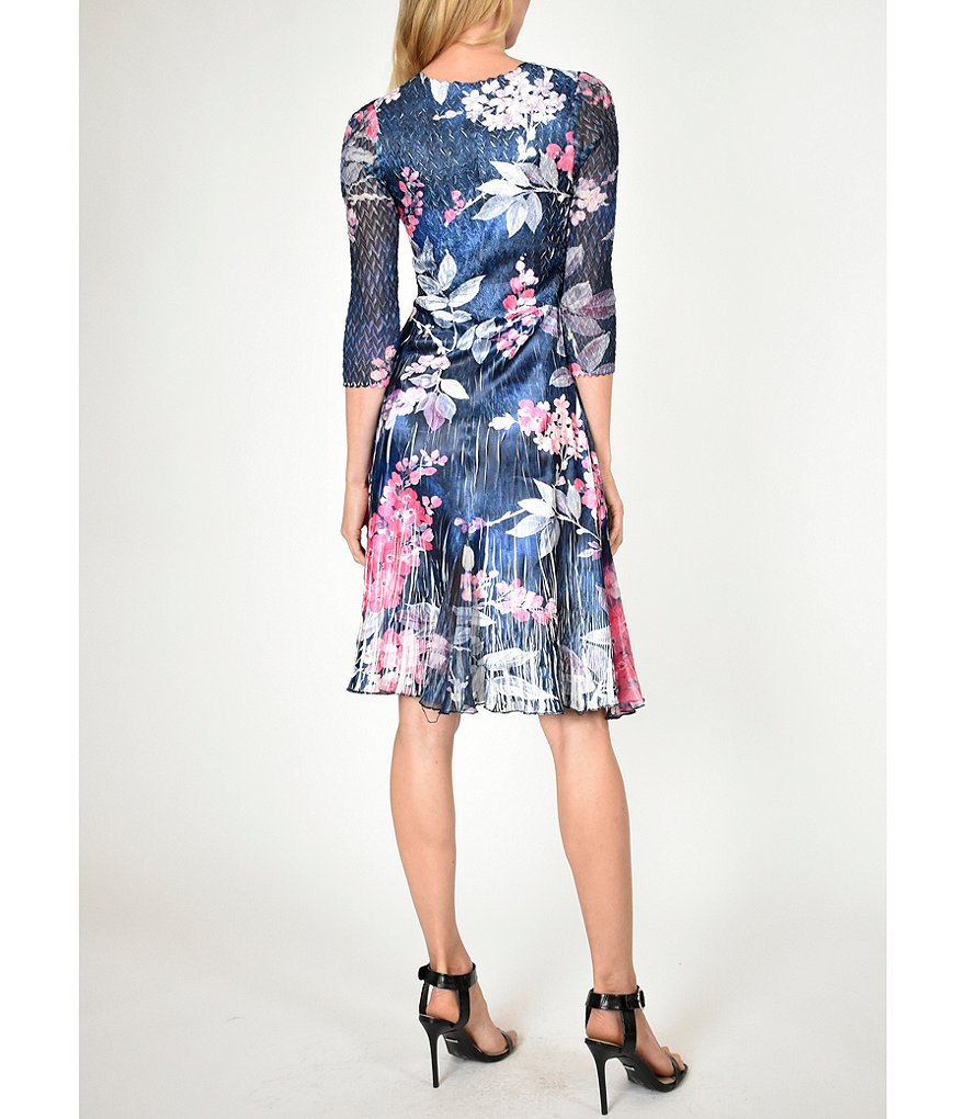 Marina Sequin Lace Round Neck 3/4 Sleeve Sheath Dress