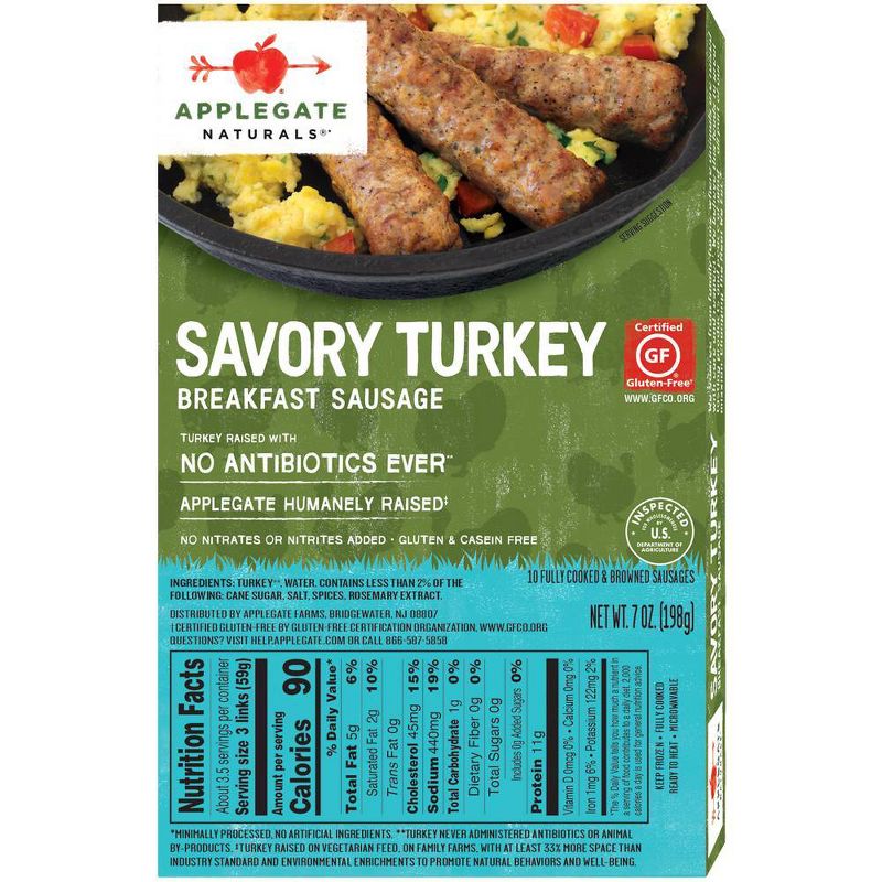 Applegate Naturals Savory Turkey Breakfast Sausages - Frozen - 7oz/10ct