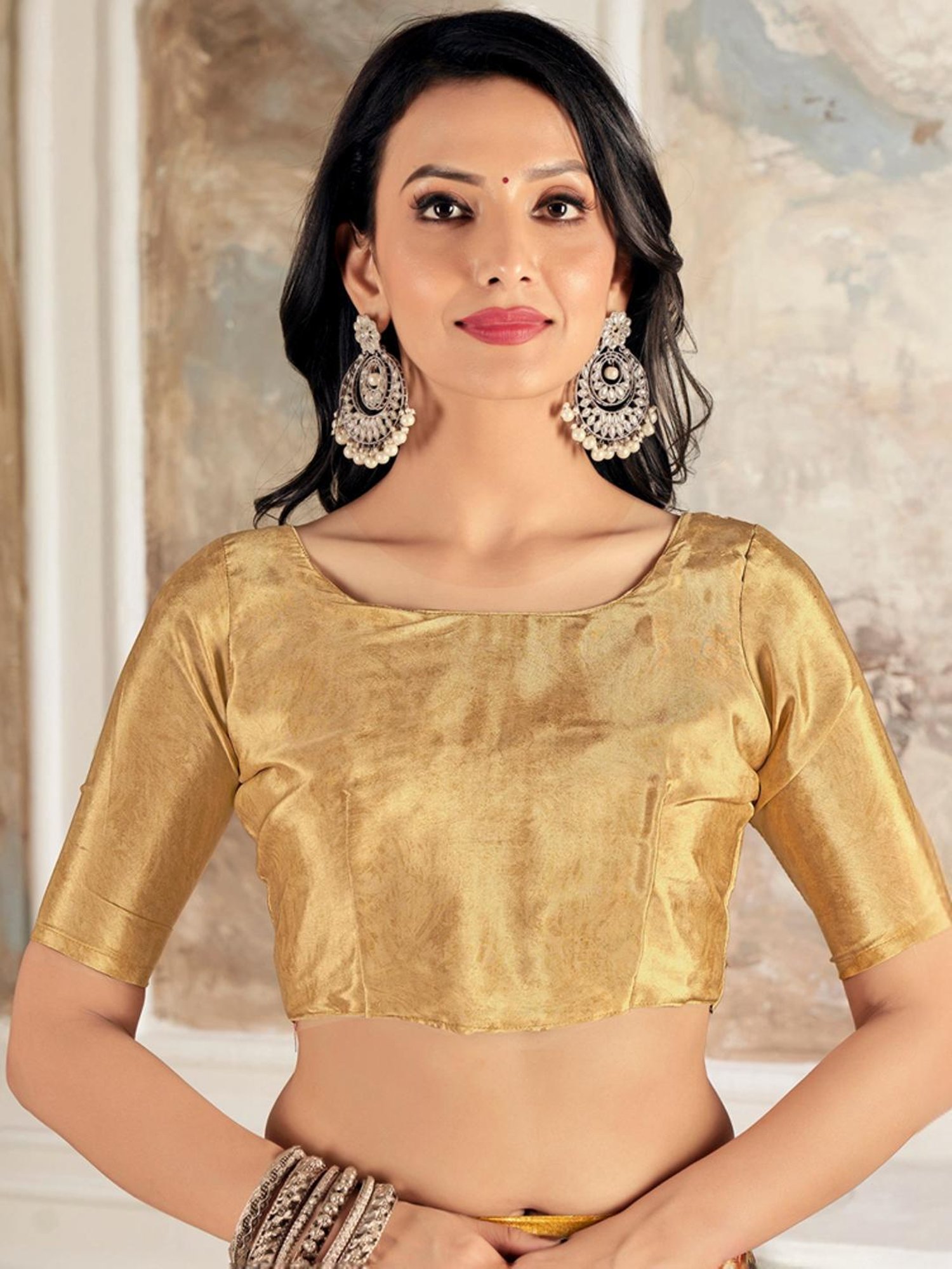 Satrani Mustard Geometric Print Saree With Unstitched Blouse