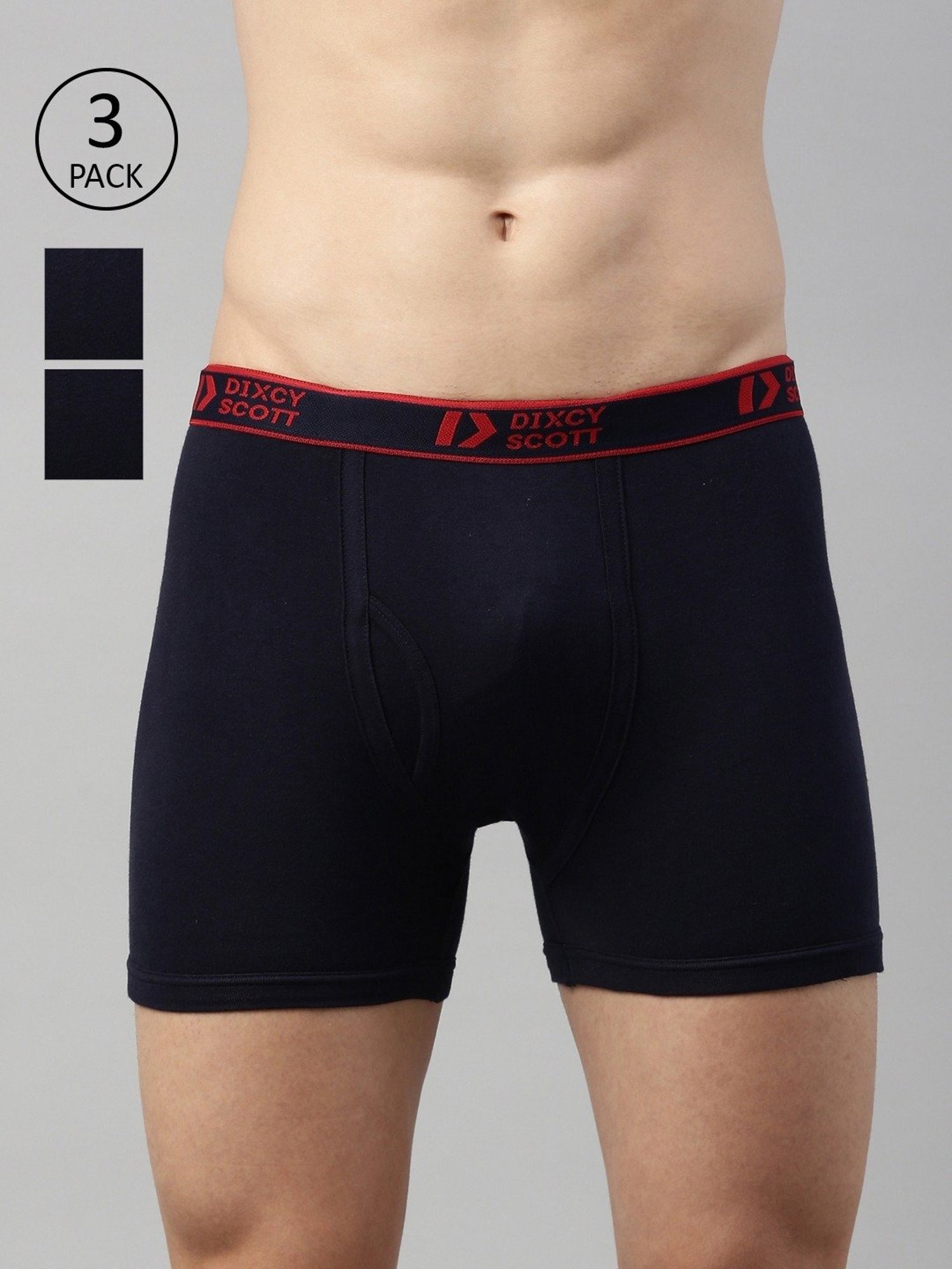 Dixcy Scott Originals Navy Cotton Regular Fit Trunks - Pack Of 3