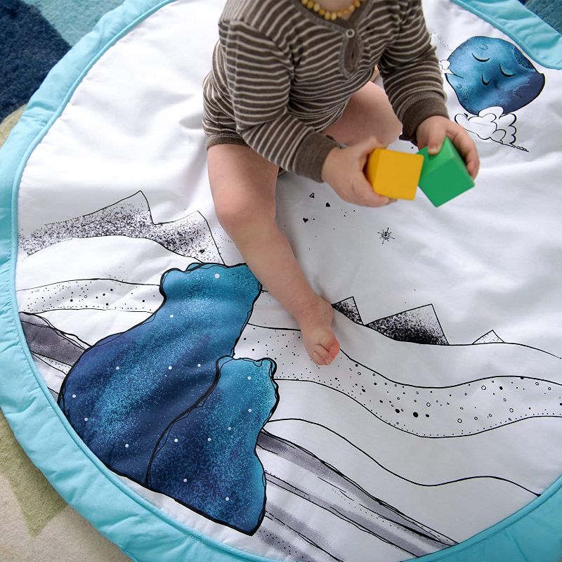 JumpOff Jo - Round Baby Floor Mat for Tummy Time, Play, and More, 36" Diameter - Mama Bear Blue