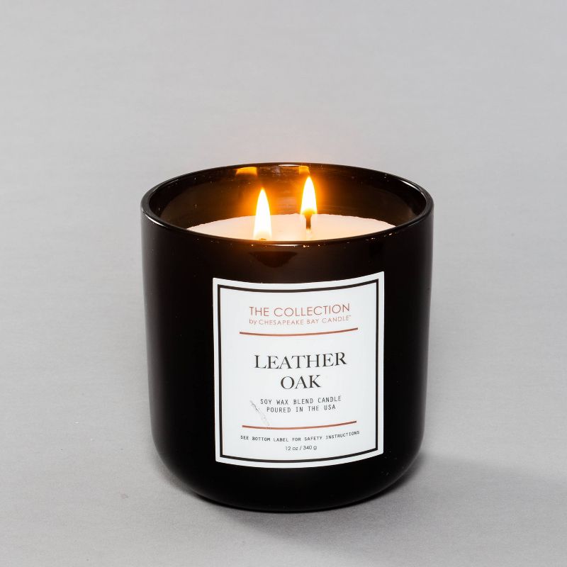 13oz Glass Jar 2-Wick Candle Leather Oak - The Collection by Chesapeake Bay Candle