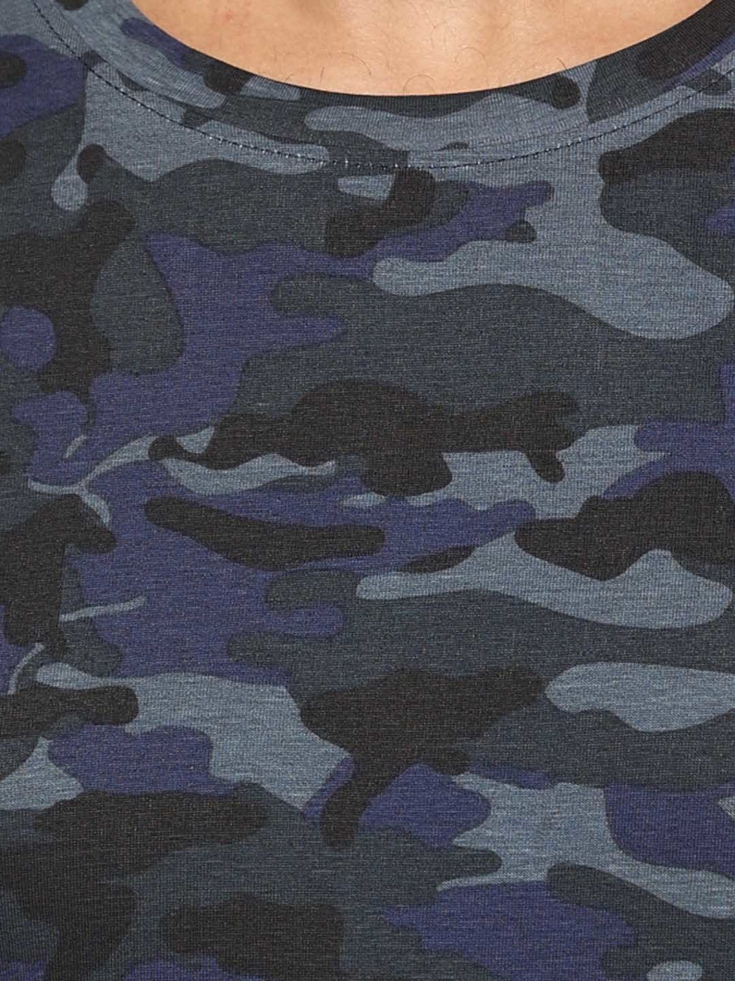 DOMIN8 Men Cotton Regular Fit Round Neck Camouflage Blue Sports T-Shirt
