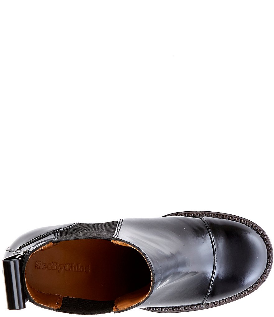 See By Chloe Mallory Leather Block Heel Lug Sole Chelsea Booties