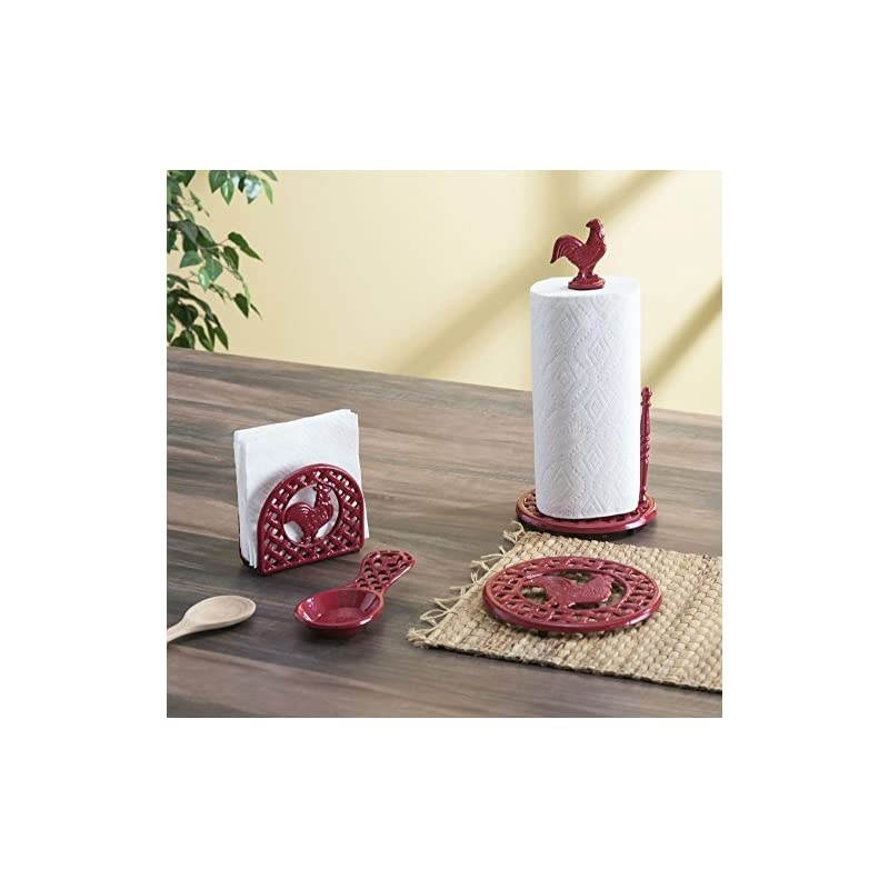 Cast Iron Rooster Napkin Holder (Red)