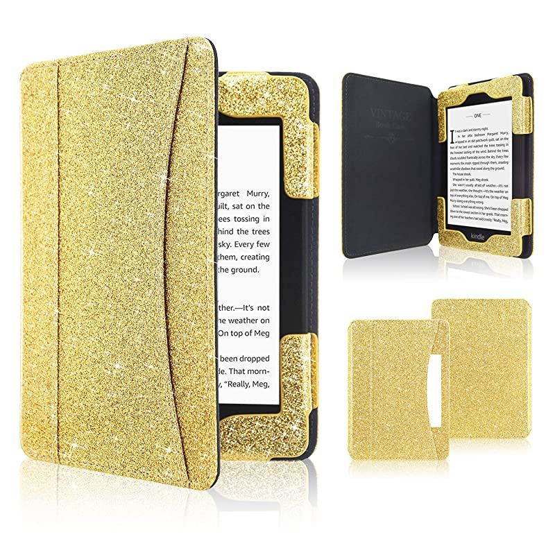 Case Fits All-New Kindle 10th Generation 2019 and 8th Gen 2016 ONLY (NOT FIT Kindle Paperwhite/Kindle Oasis), Folio Smart Leather Cover with Auto Wake Sleep & Front Pocket, Glitter Gold