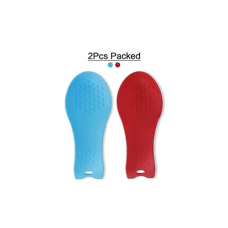 Silicone Spoon Rests, Cooking Utensils Holder for Kitchen (2, Red-Blue)