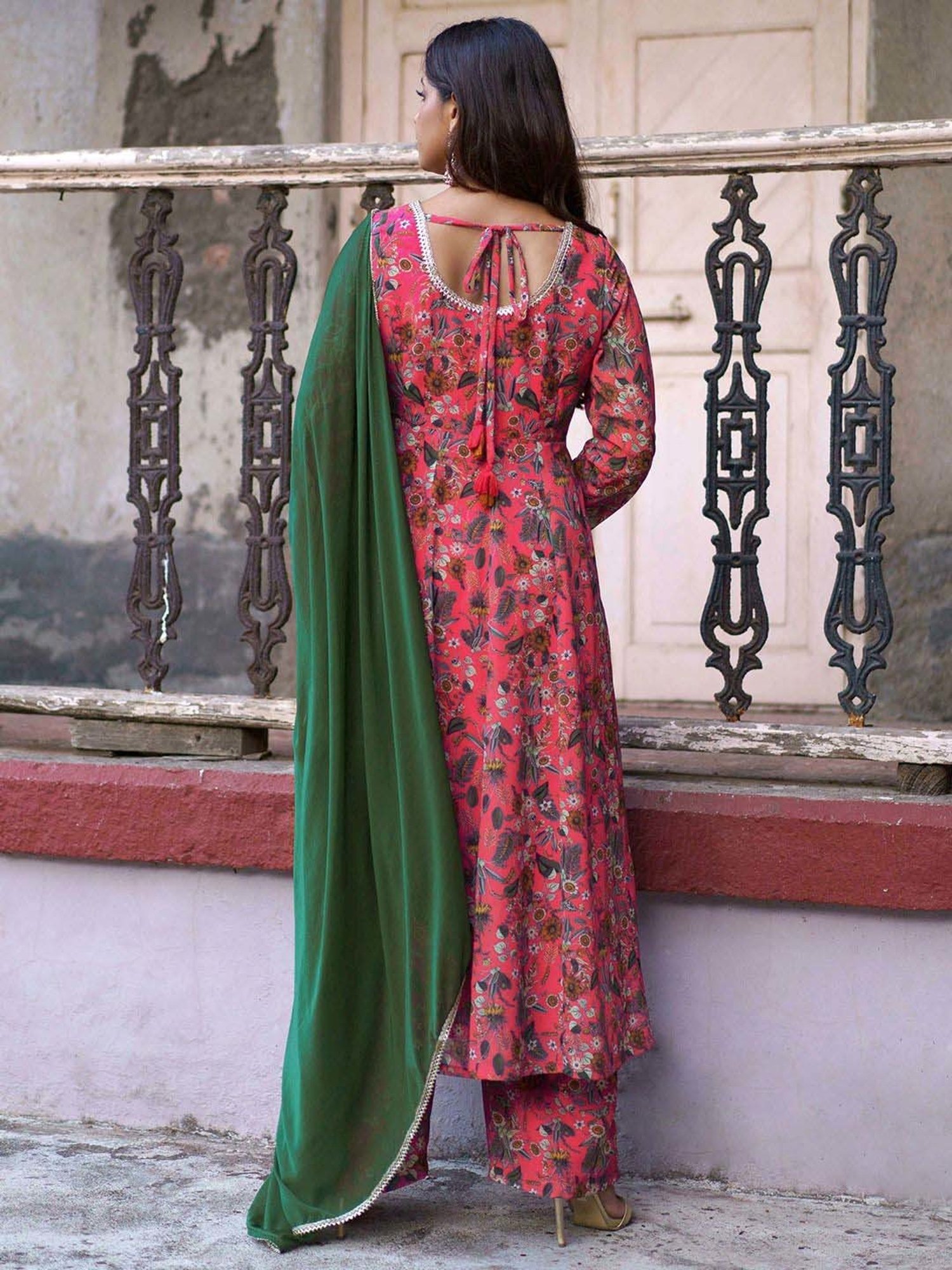 Janasya Pink Printed Kurta Palazzo Set With Dupatta
