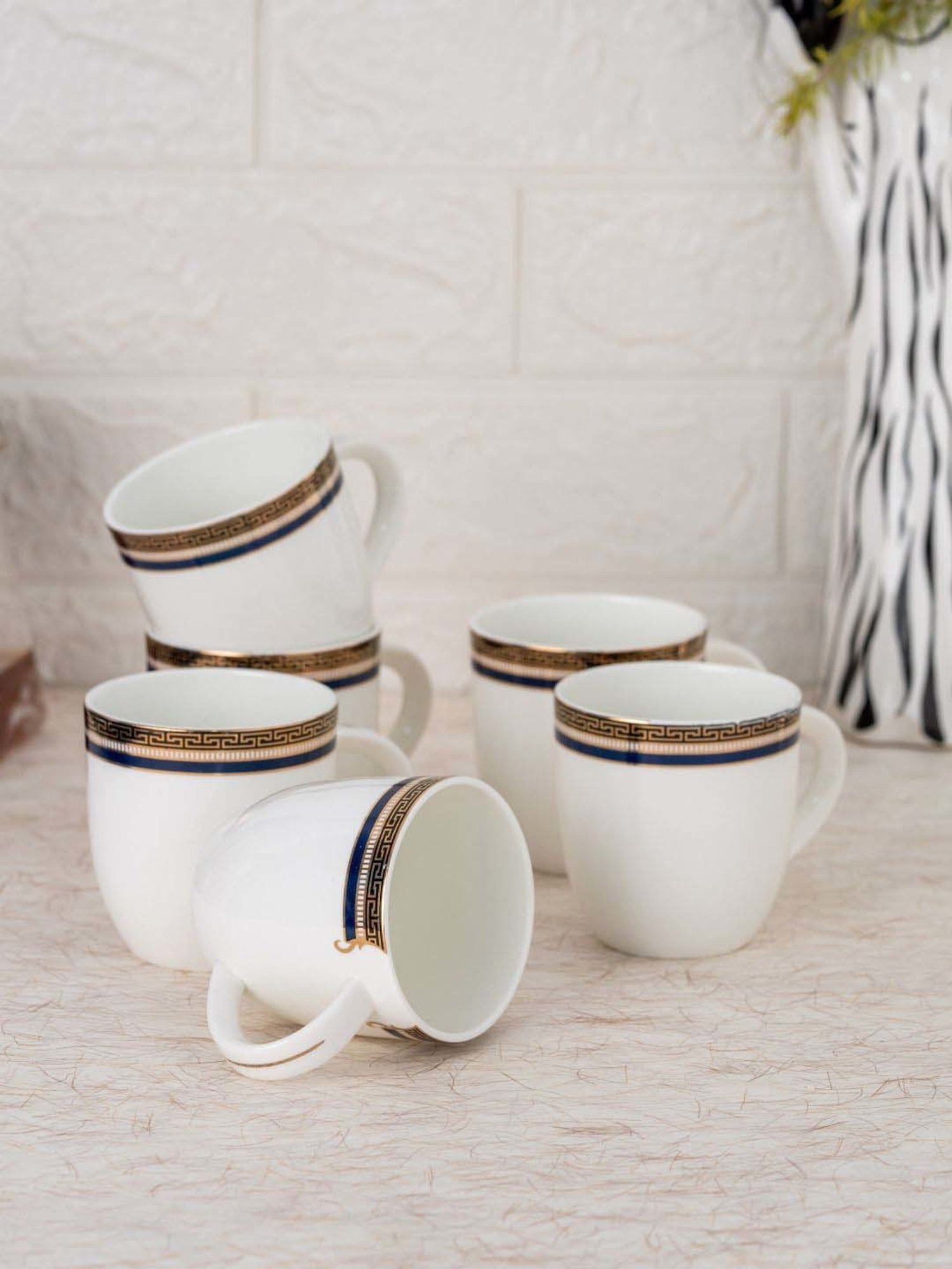 JCPL White & Blue Ceramic Coffee Mug (0.18 L) - Set of 6