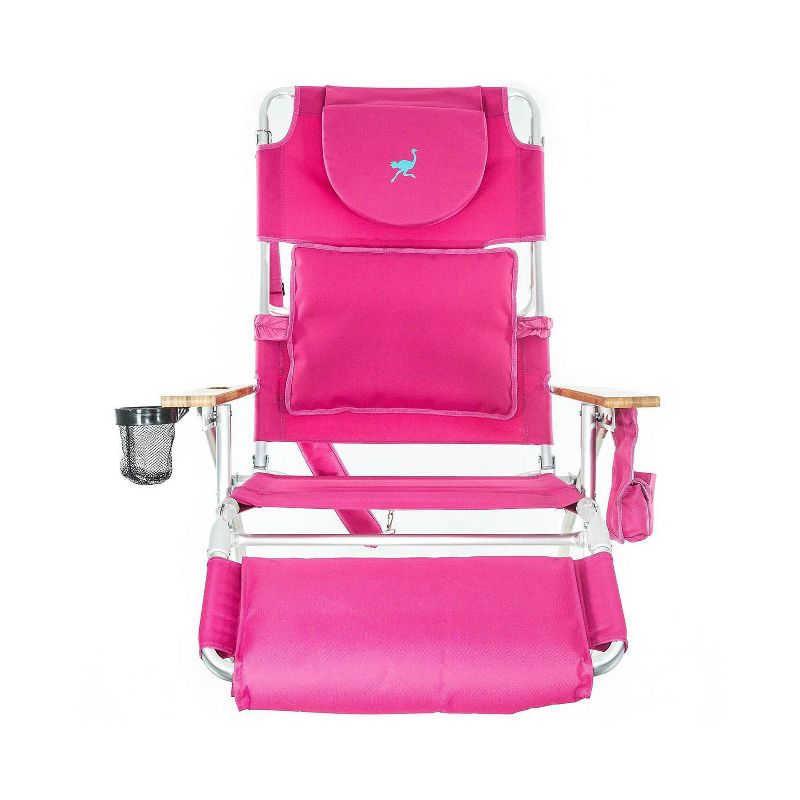 Ostrich Deluxe Padded 3-N-1 Outdoor Lounge Reclining Beach Lake Chair, Pink