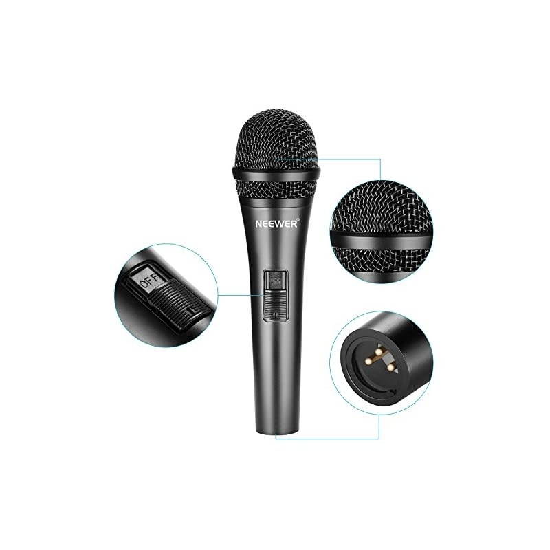 Cardioid Dynamic Microphone with XLR Male to XLR Female Cable Rigid Metal Construction for Professional Musical Instrument Pickup Vocals Broadcasting Speech Black NW040