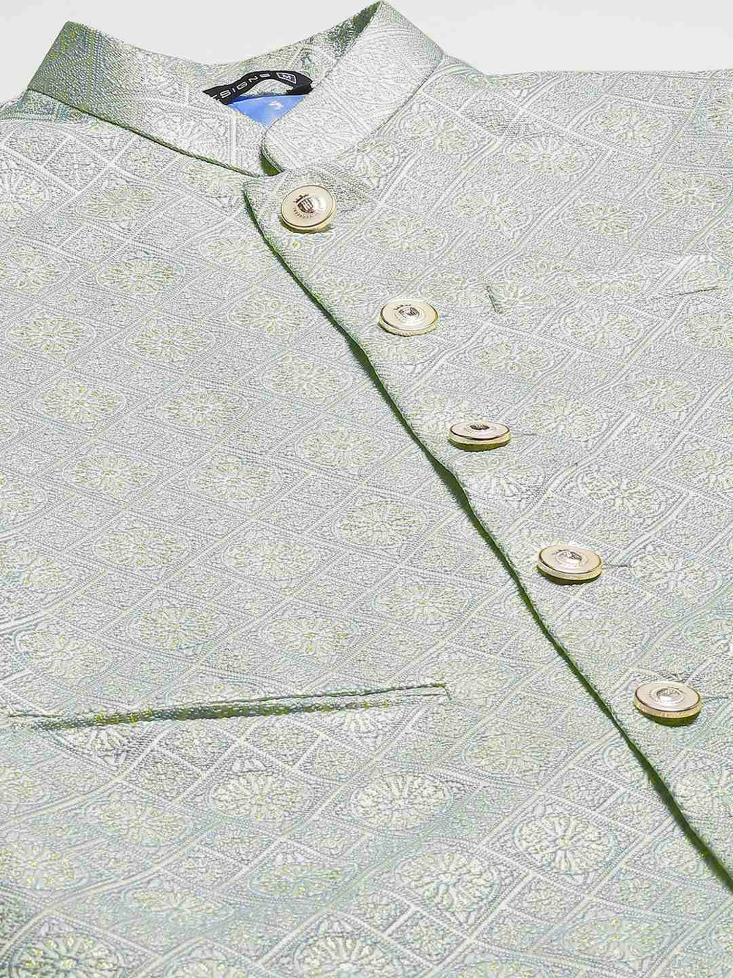 See Designs Aqua Blue & White Regular Fit Self Pattern Ethnic Set