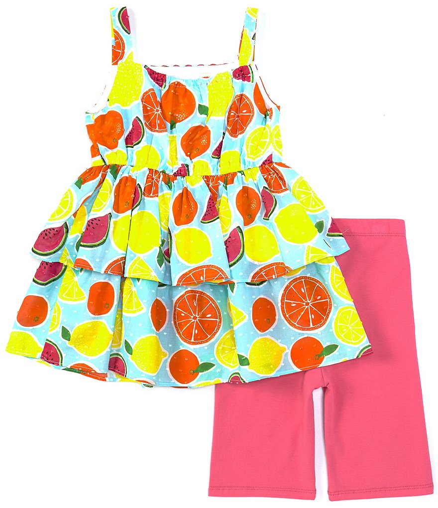 Pippa & Julie Little Girls 2T-6X Fruit Clip-Dot Tiered Tank Top & Bike Short Set