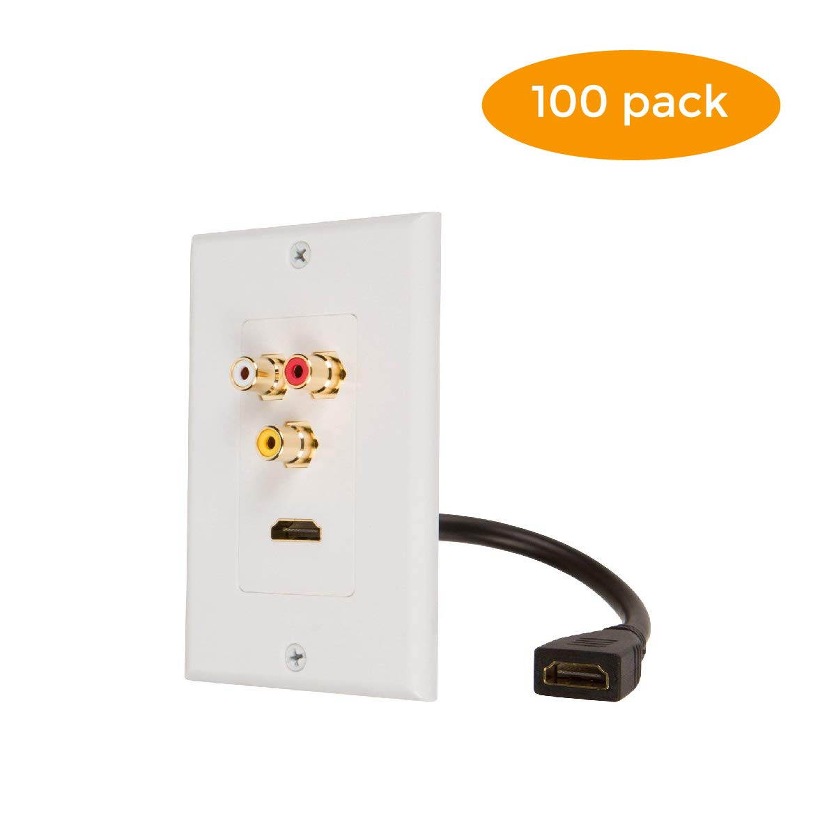 Buyer's Point HDMI Pigtail RCA Wall Plate [UL Listed] with Single Gang Low Voltage Mounting Bracket Device Pack of 100 with White Kit