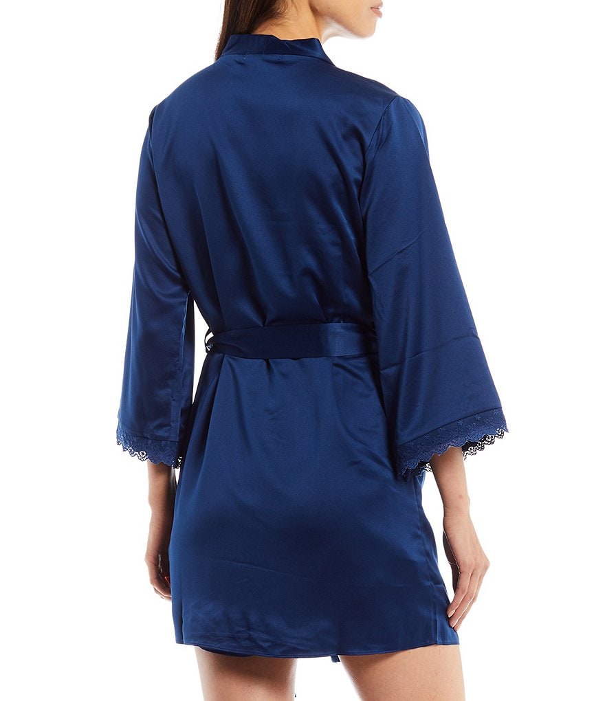 Flora Nikrooz Victoria Lace Trim 3/4 Sleeve Satin Wrap Robe