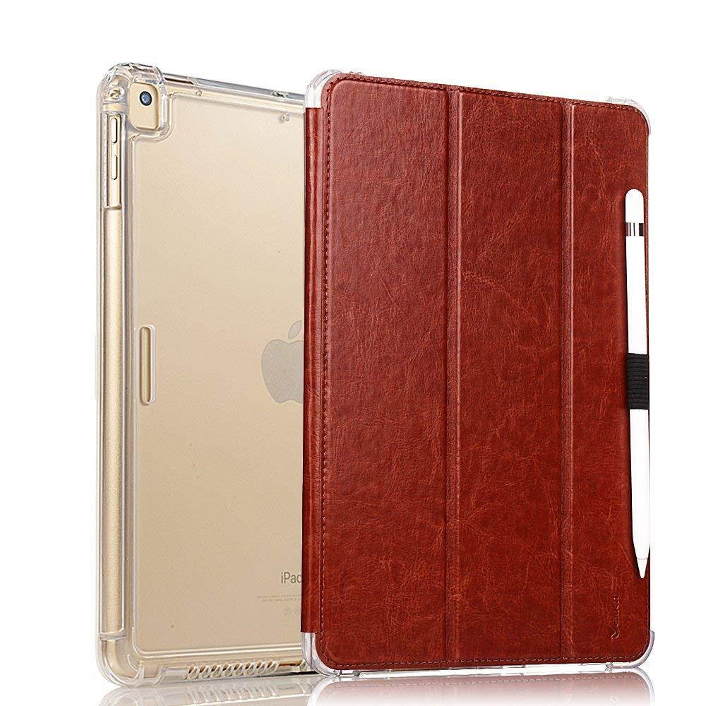 Valkit for iPad Air Case, iPad Air 2 Cover, New iPad 9.7 2017/2018 Case, Smart Stand Protective Heavy Duty Rugged Impact Resistant Armor Cover with Apple Pencil Holder,Brown