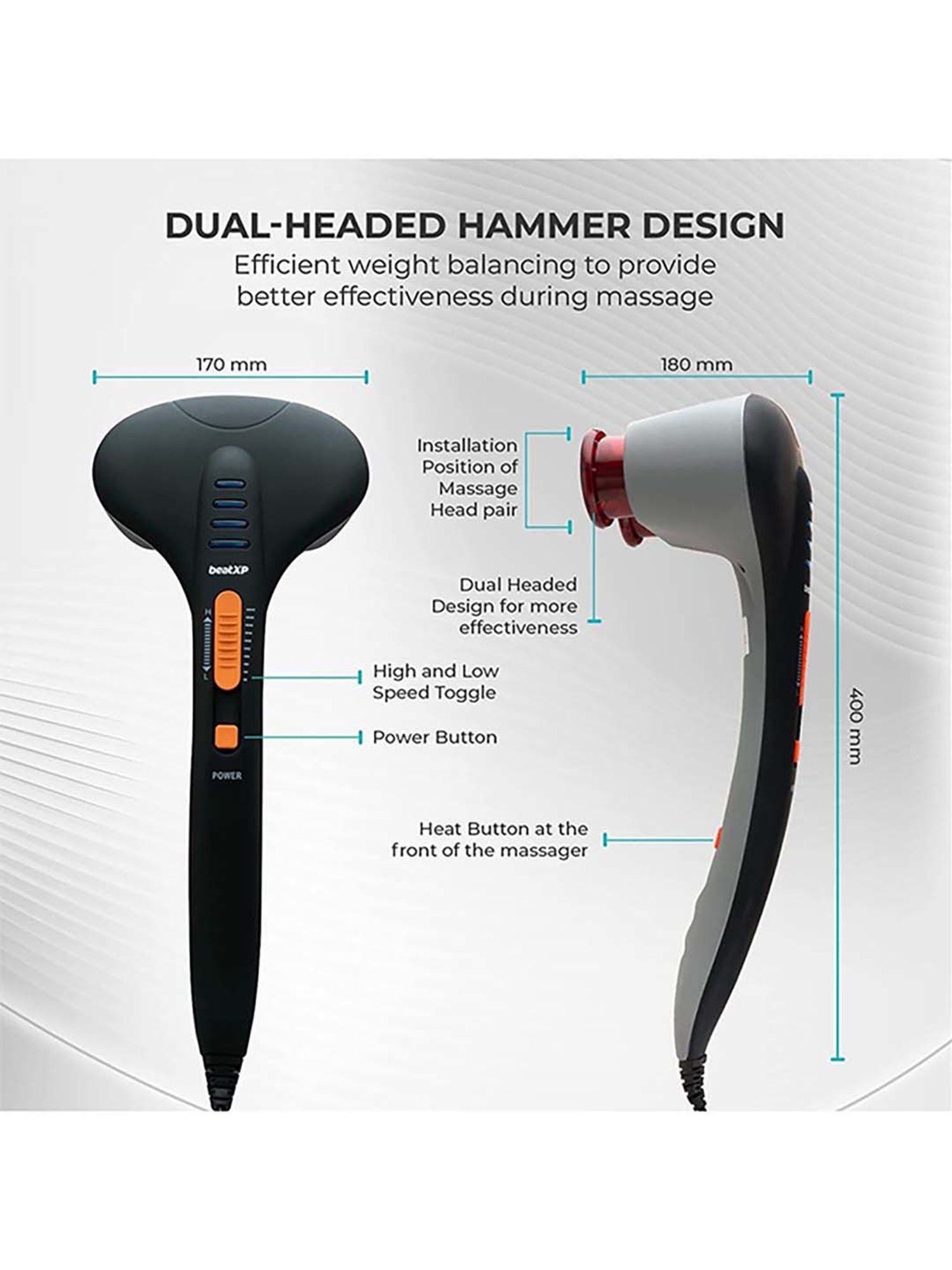 beatXP Thunder Elite Double Headed Hammer Massager (Jade Black)