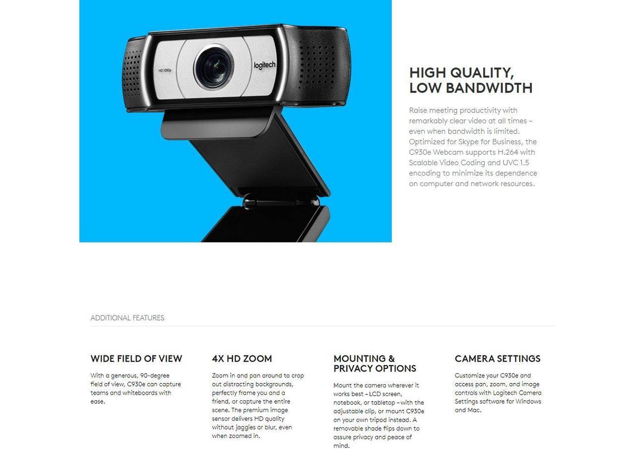 Logitech C930e C930C Webcam 1080P H.264 Video Calling Computer Camera Business Remote Online Teaching Web Cam Clip-on Camera With Mic For Laptop Notebook Monitor