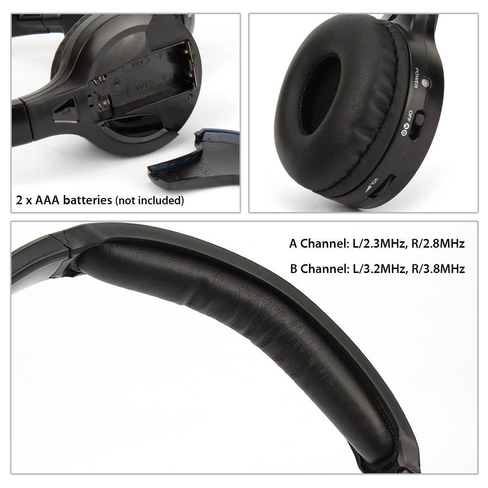 NAVISKAUTO Wireless Headphones, Car Kids Headphones, IR Headphones for Car Entertainment System, Wireless IR Headphones with Dual Channel