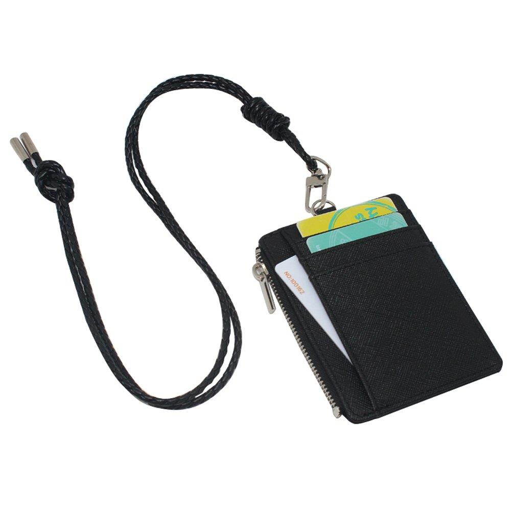 Boshiho Saffiano Leather Badge Holder ID Card Holder with Coin Change Purse