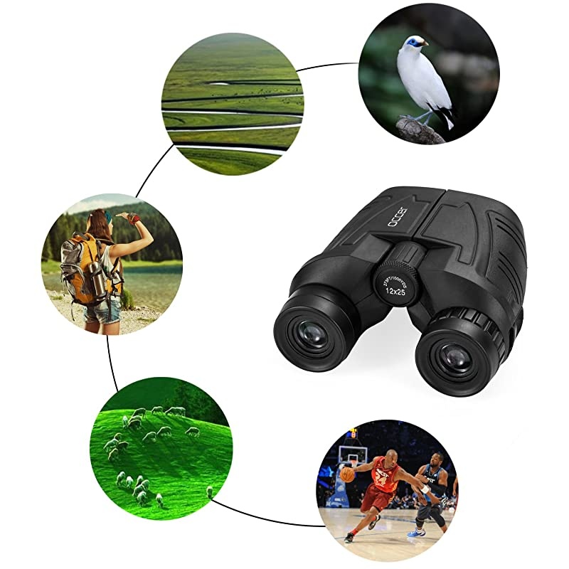 12x25 Compact Binoculars with Clear Low Light Vision, Large Eyepiece Waterproof Binocular for Adults Kids,High Power Easy Focus Binoculars for Bird Watching,Outdoor Hunting,Travel,Sightseeing