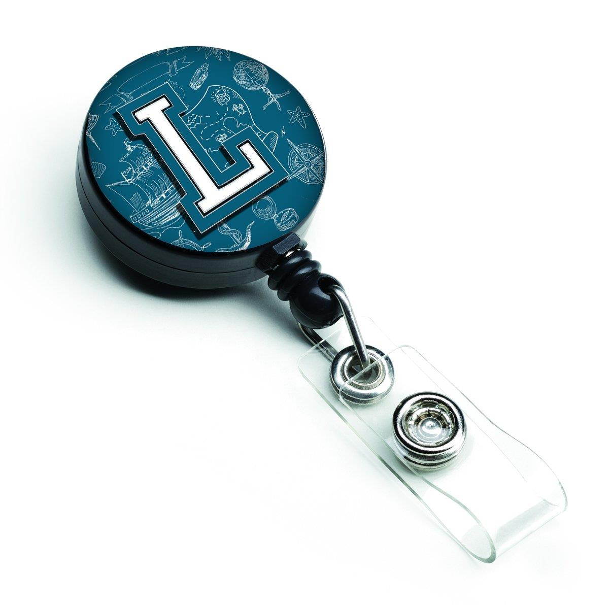 Caroline's Treasures Letter L Sea Doodles Initial Alphabet Retractable Badge Reel, Multicolor (CJ2014-LBR)