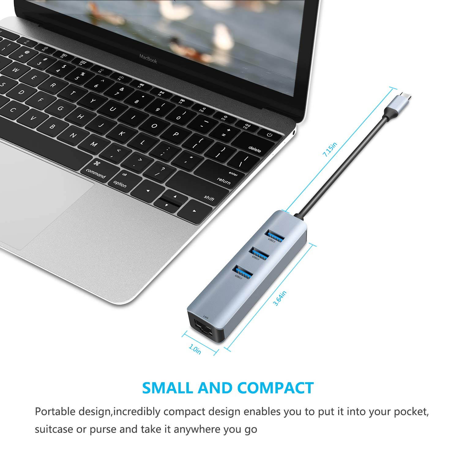 USB C to Ethernet Adapter, Hannord 4-in-1 Aluminum USB C Adapter with Ethernet Port, 3 USB 3.0 Ports, for MacBook Pro 2019/2018/2017, Chromebook, Linux, and More Type C Devices