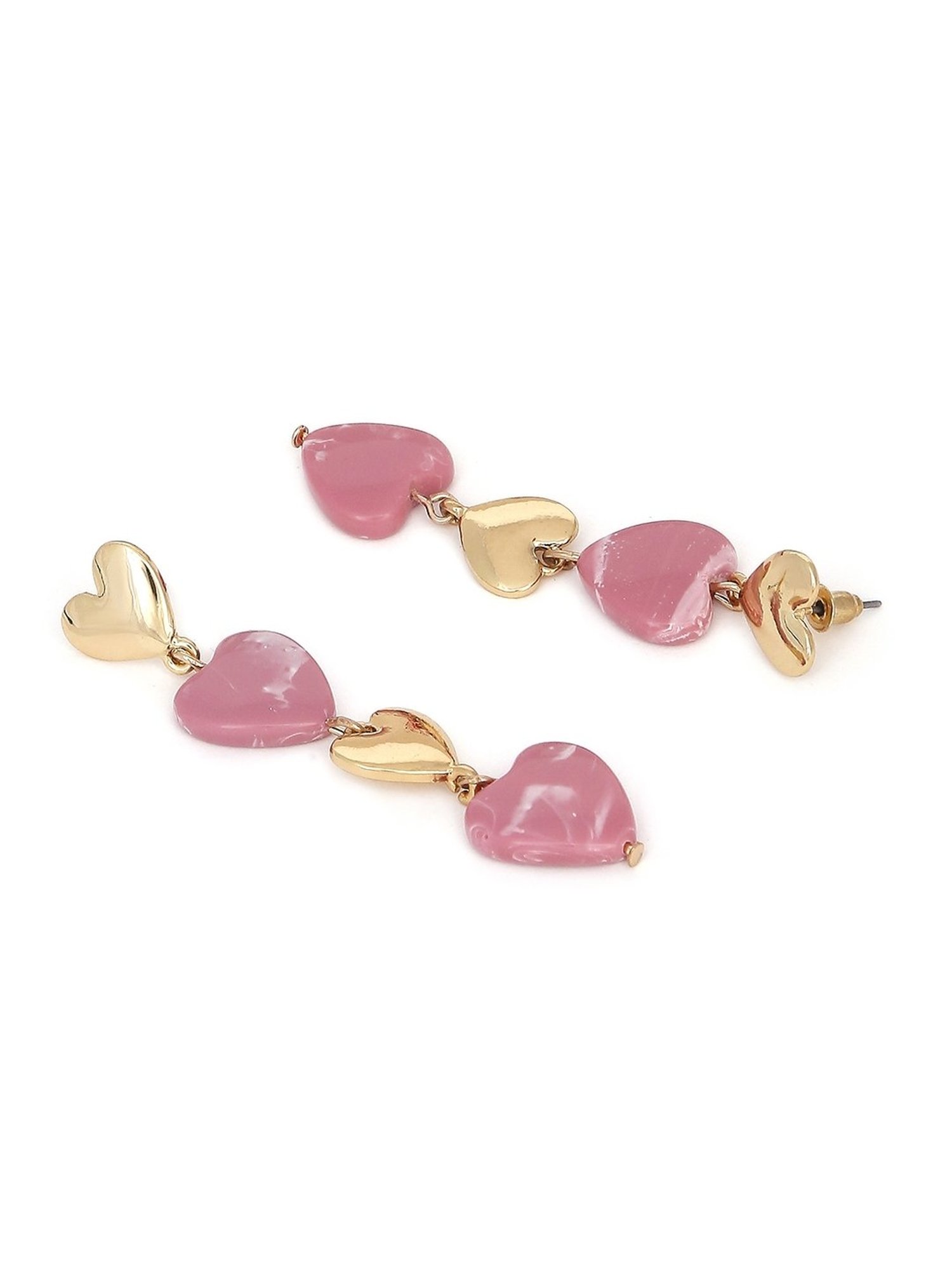 Lilly & Sparkle Gold-Toned Pink and Gold Heart Dangler Earrings