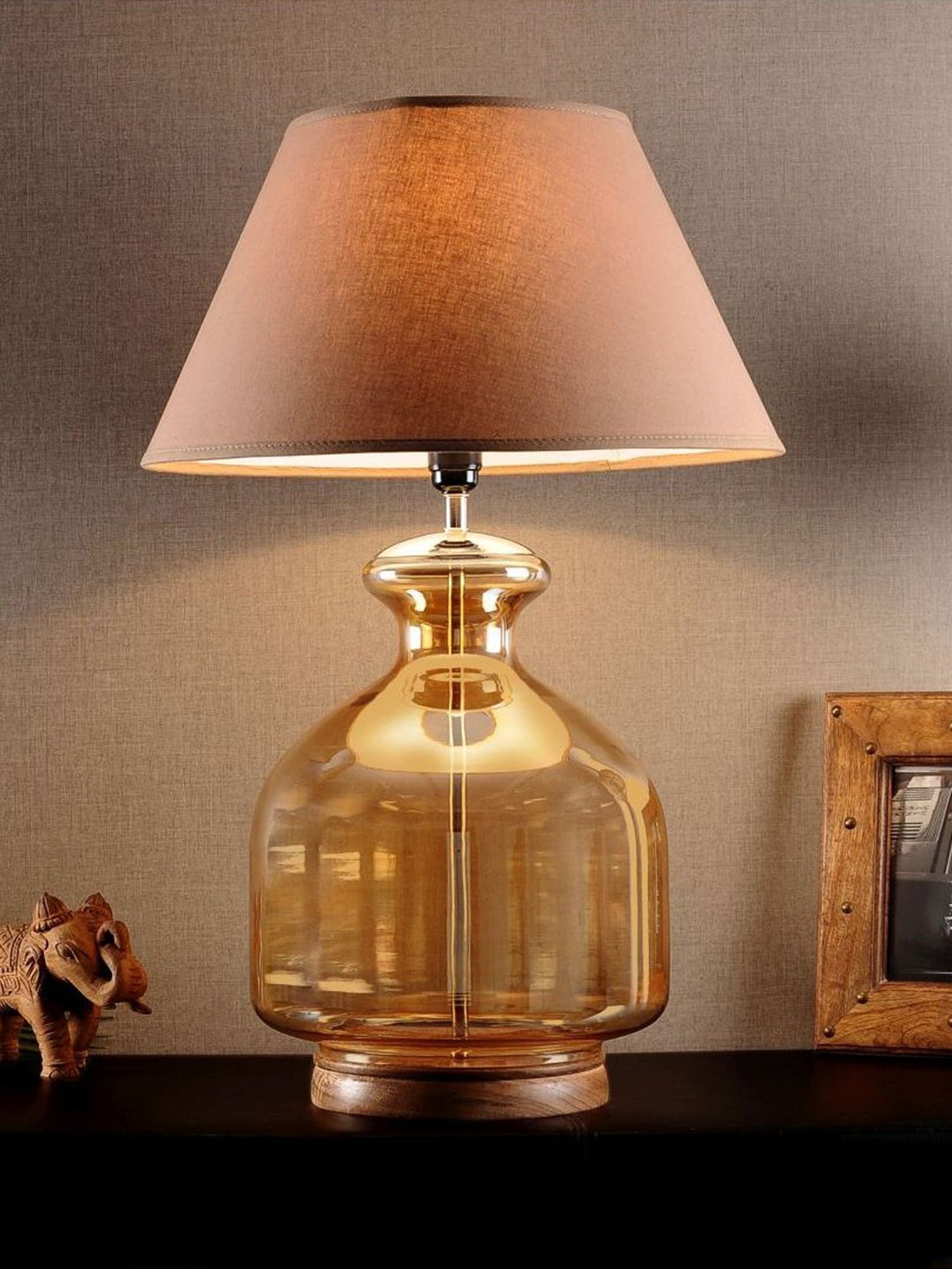 Kapoor Lamp Shades Amber & Pink Glass Alper Luster Cotton Shade Table Lamp
