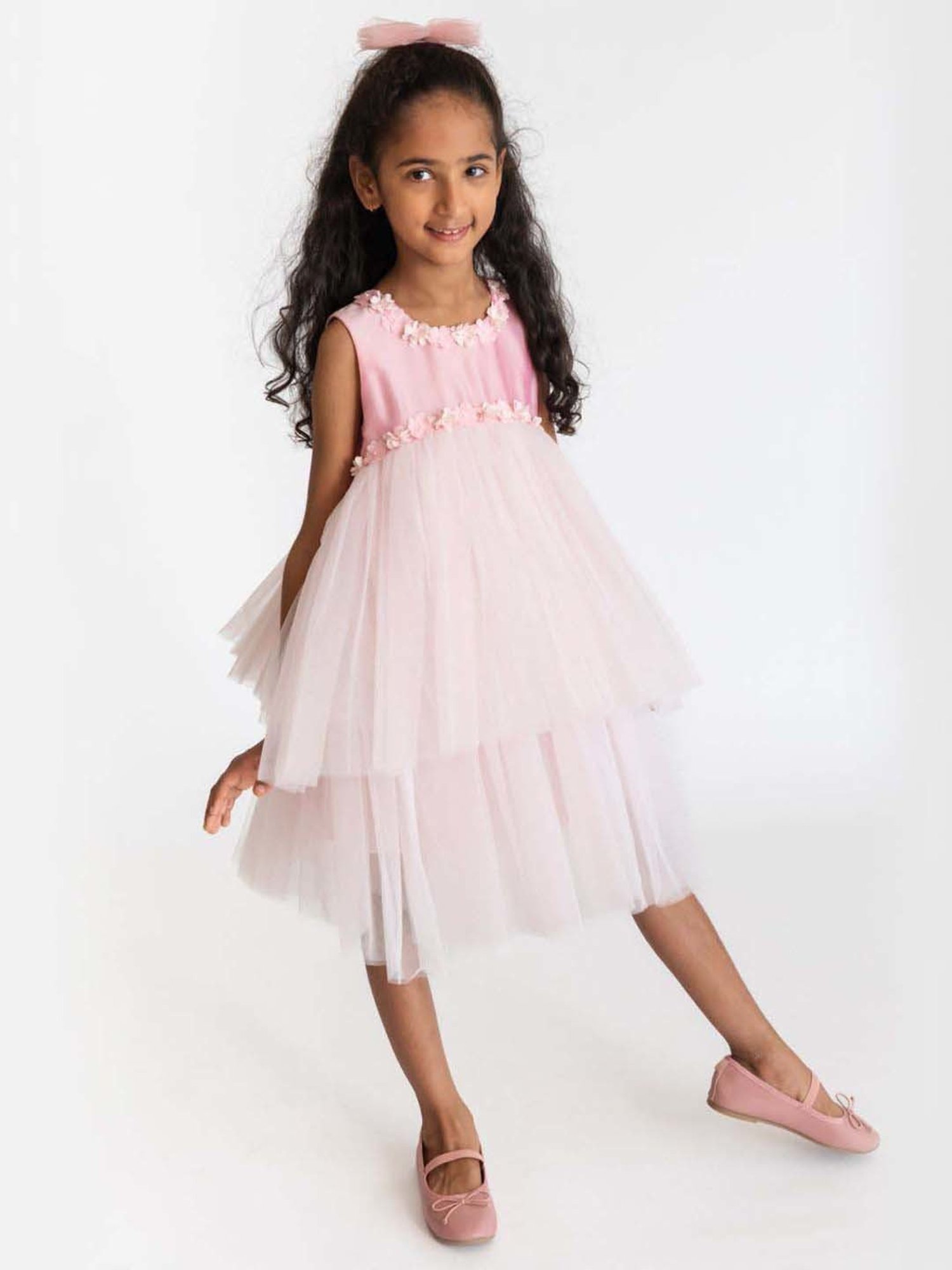 A Little Fable Pink & White Applique Dress