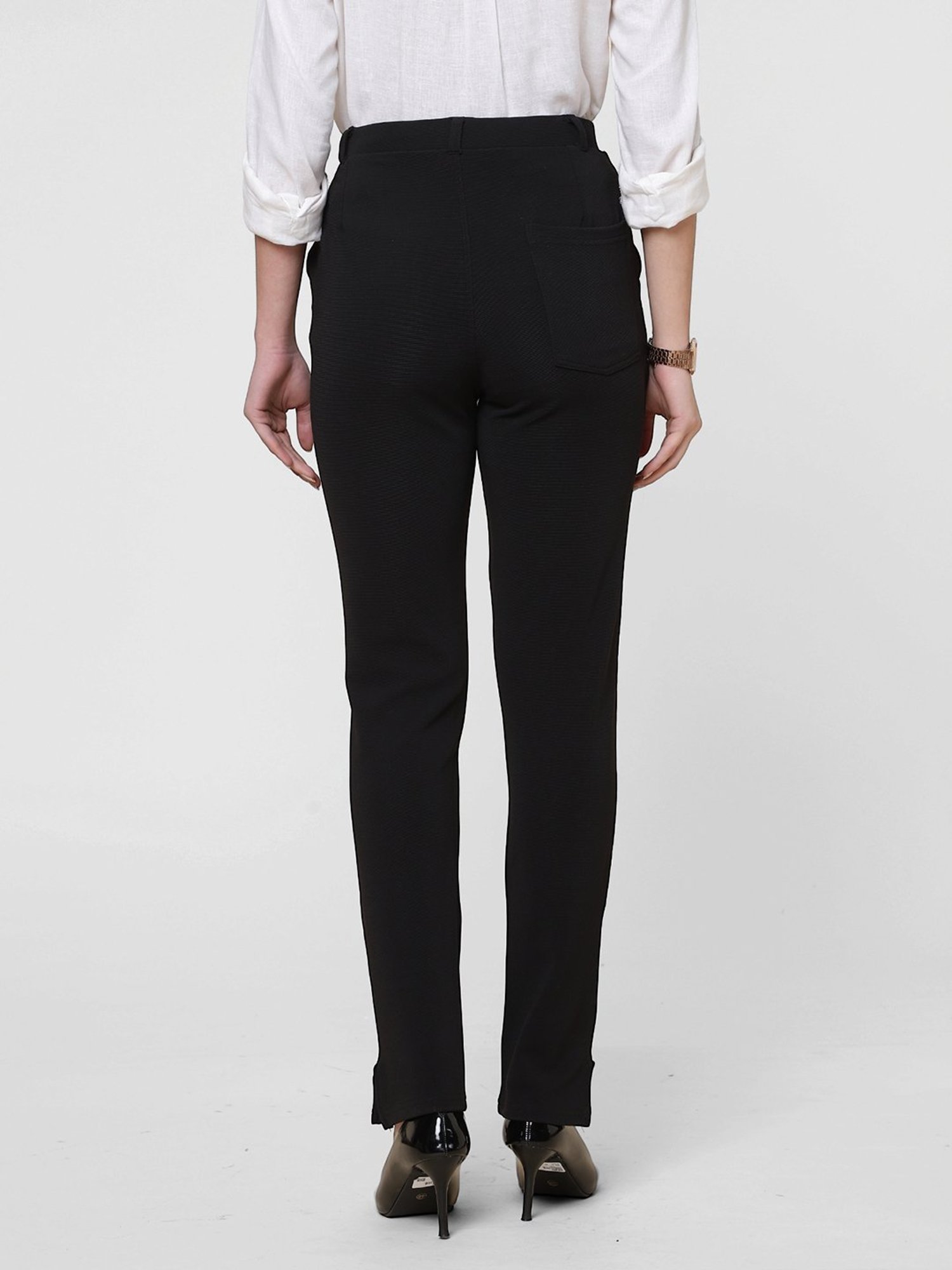 FITHUB Black Skinny Fit High Rise Trousers