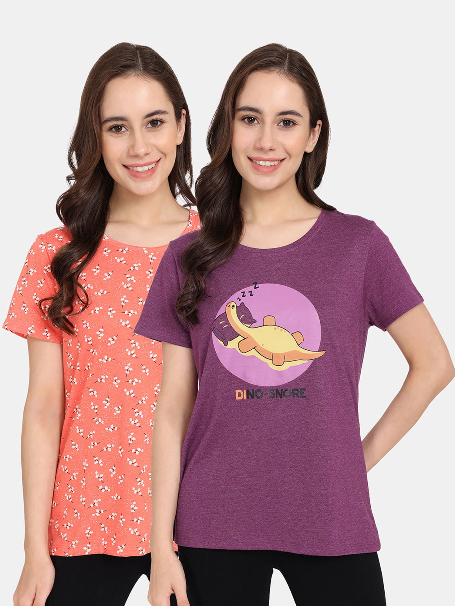 Rosaline by Zivame Orange & Purple Printed T-Shirt - Pack of 2
