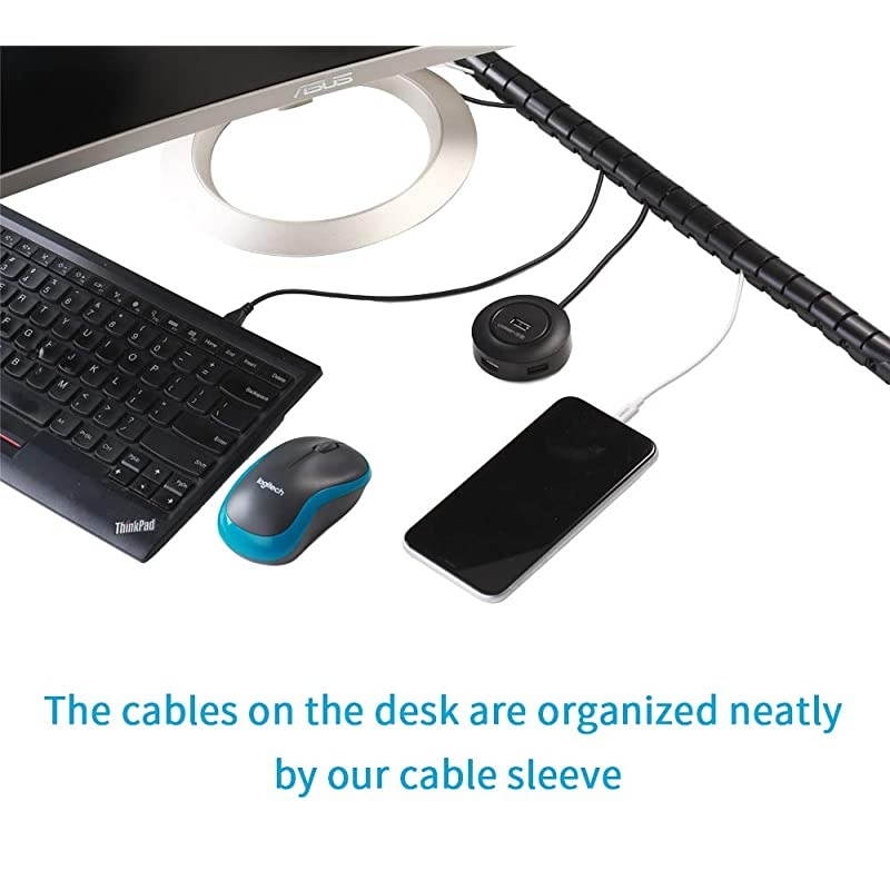 25ft 1 inch Cable Sleeve Easy Wrap Cable Management Sleeve Wire Wrap Cord Organizer for Computer TV Home Office Black