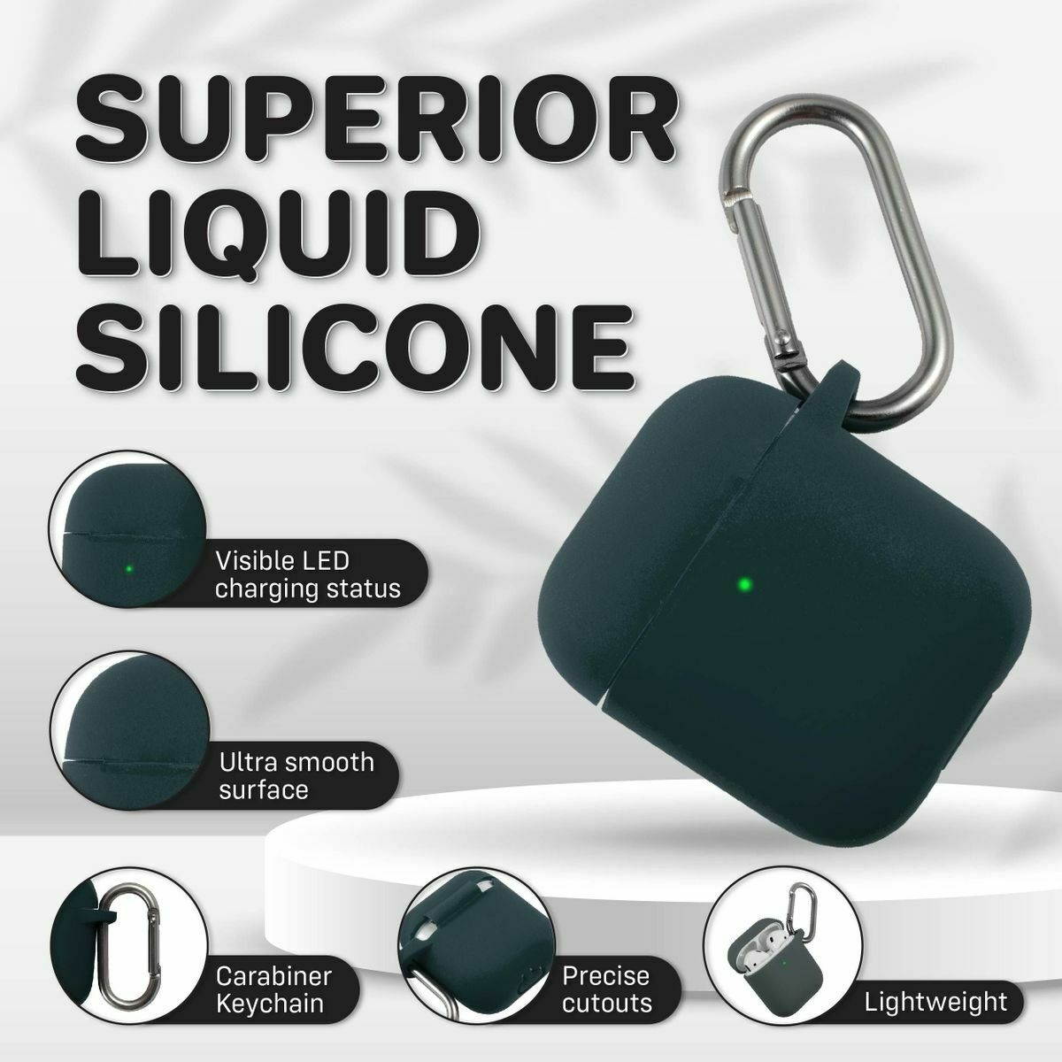 For AirPods 1  2 Liquid Silicone Case Protective Soft Skin Cover Midnight Green