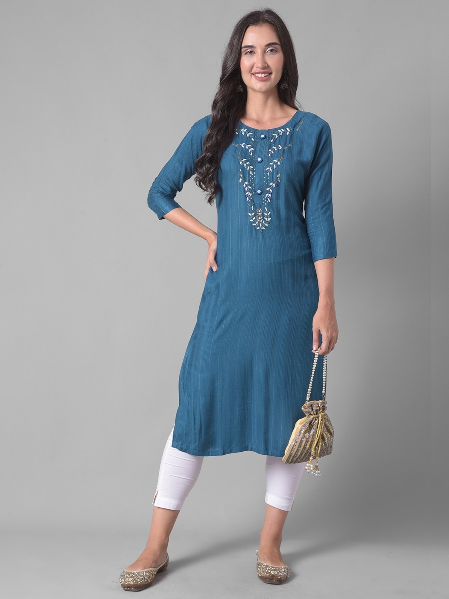 Dollar Missy Blue Embroidered Straight Kurta