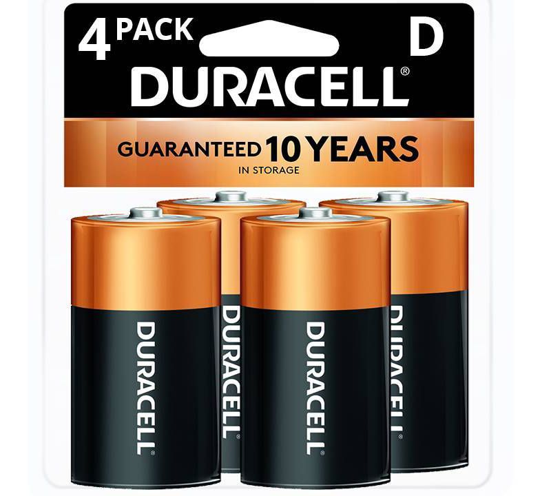 Duracell Coppertop D Batteries - 4 Pack Alkaline Battery