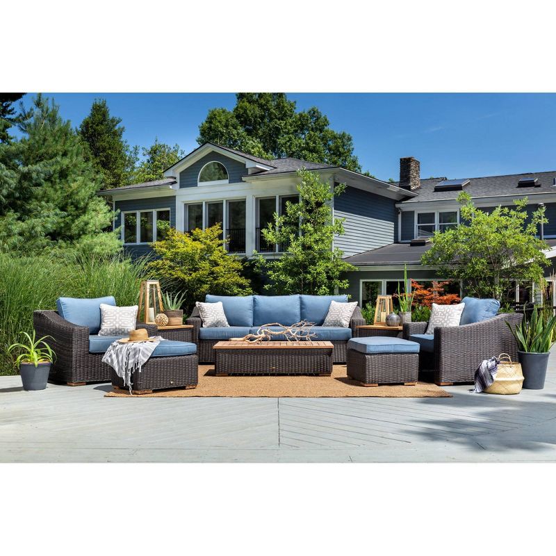 New Boston 8pc Seating Set Gray Frame Sunbrella Spectrum Denim Fabric - La-Z-Boy