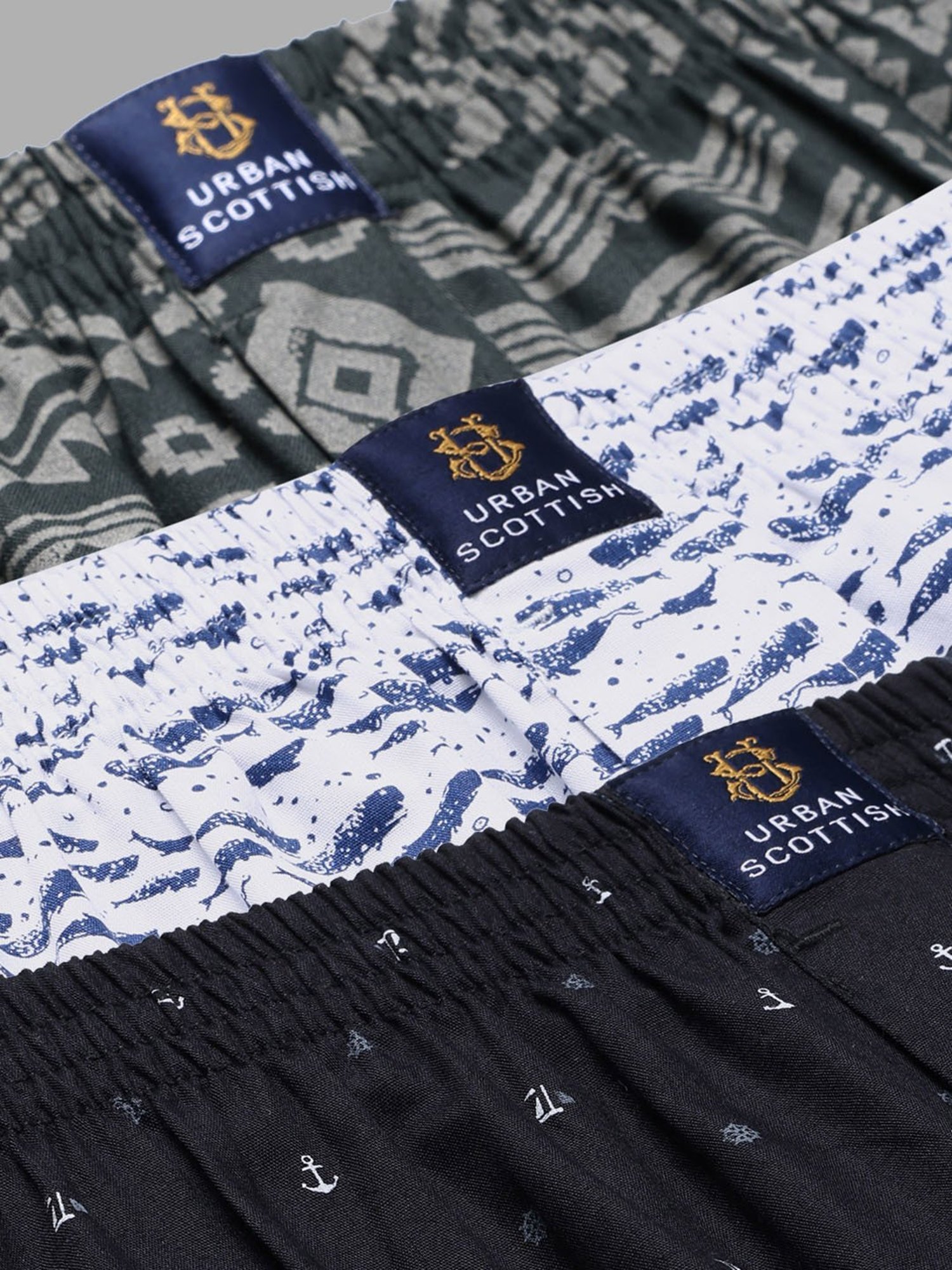 Urban Scottish Multi Cotton Regular fit Print Boxers-Pack of 3