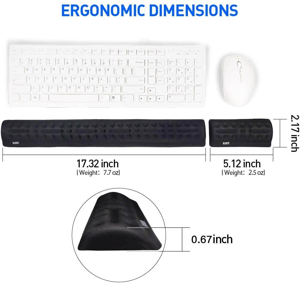 BUBM Wrist Rest for Keyboard and Mouse, Memory Foam Cushion Wrist Support Pad Arm Rest Pillow, Massage Hole Design & Easy-Typing for PC Gaming, Office, Computer(Black Set)